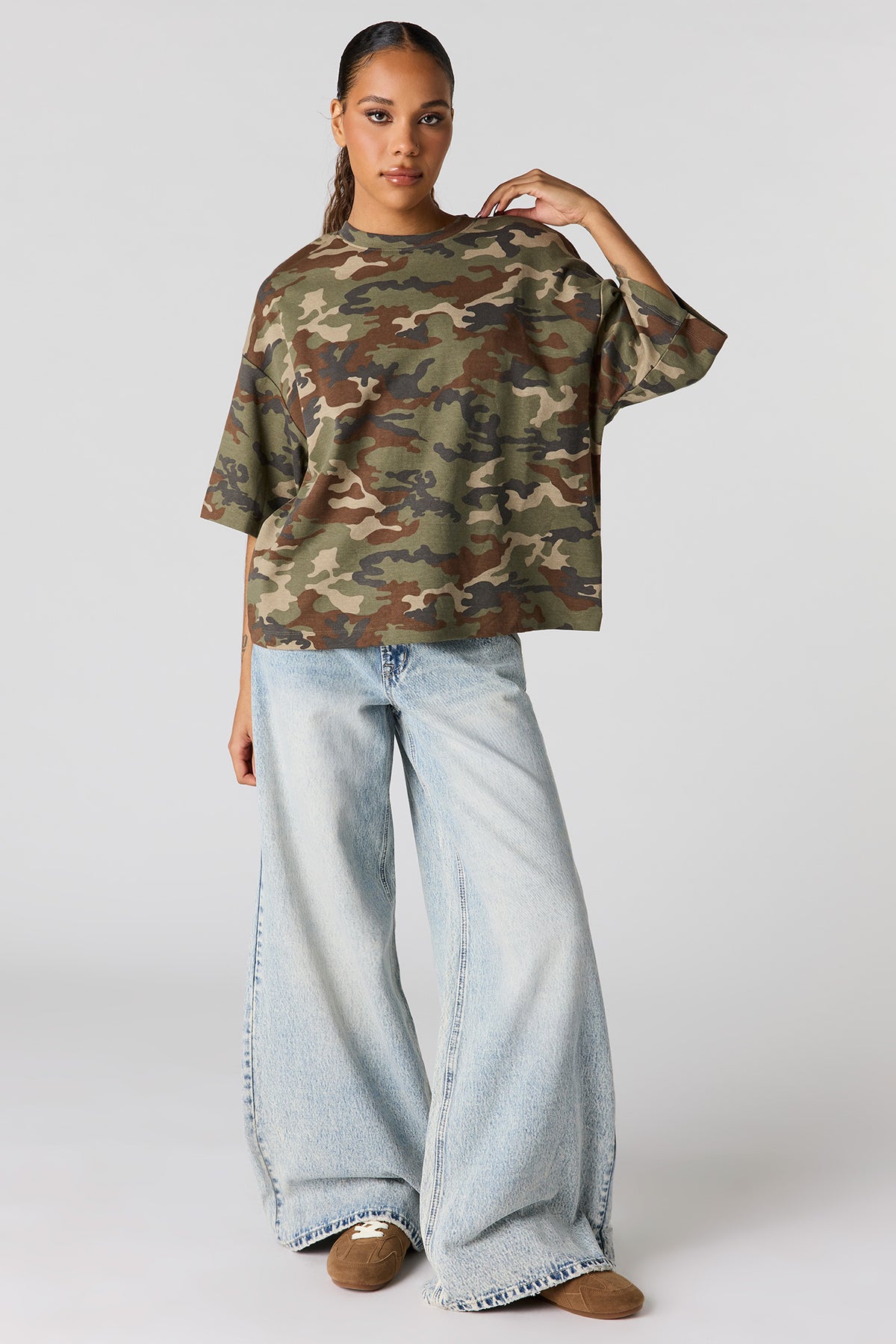 Alt View 3. Oversized Boxy T-Shirt - Camouflage