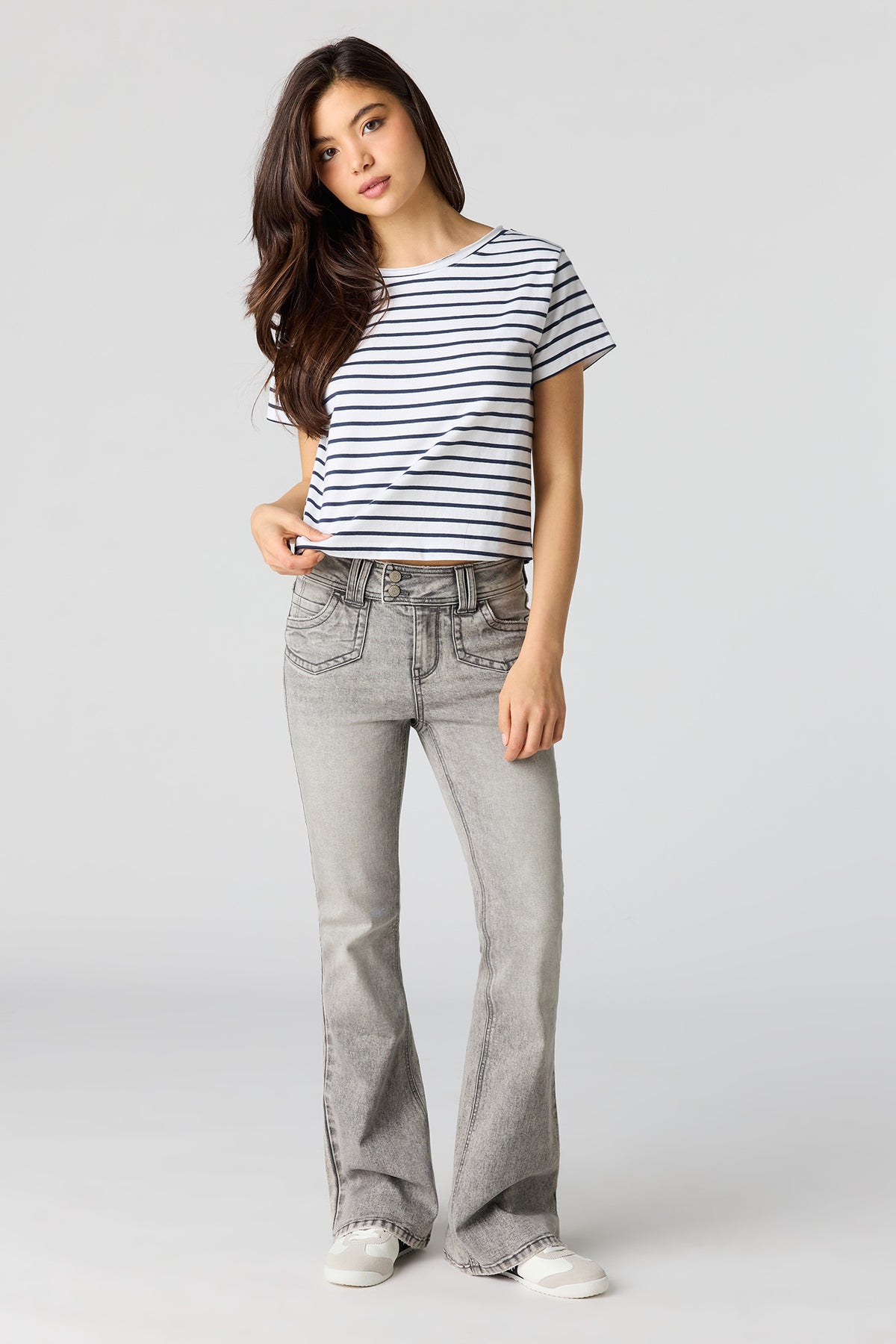 Alt View 3. Luxe Heavy Cotton Boxy T-Shirt - Pinstripe