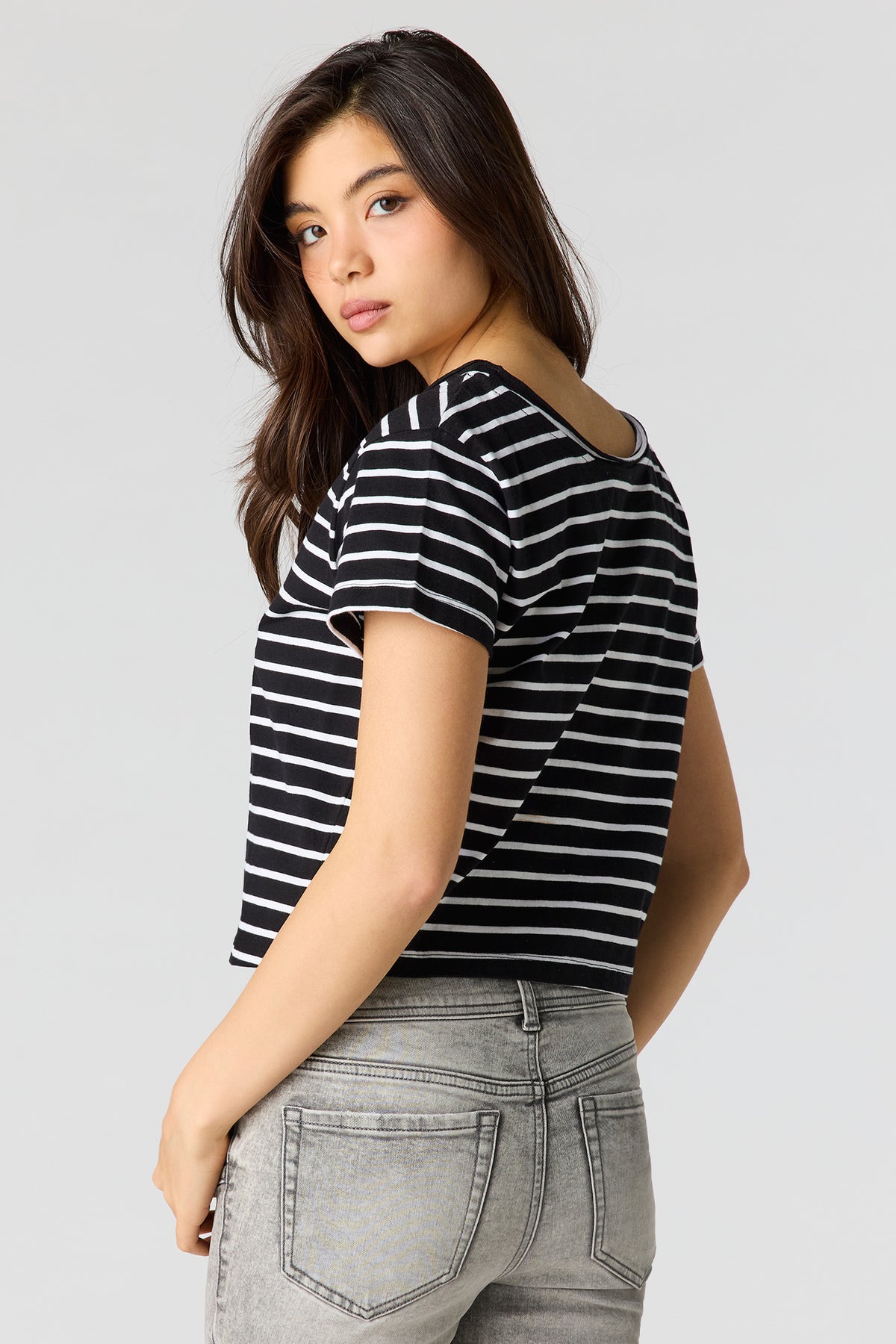 Alt View 2. Luxe Heavy Cotton Boxy T-Shirt - Black with White