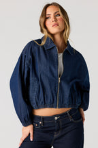 Zip-Up Denim Bomber Jacket