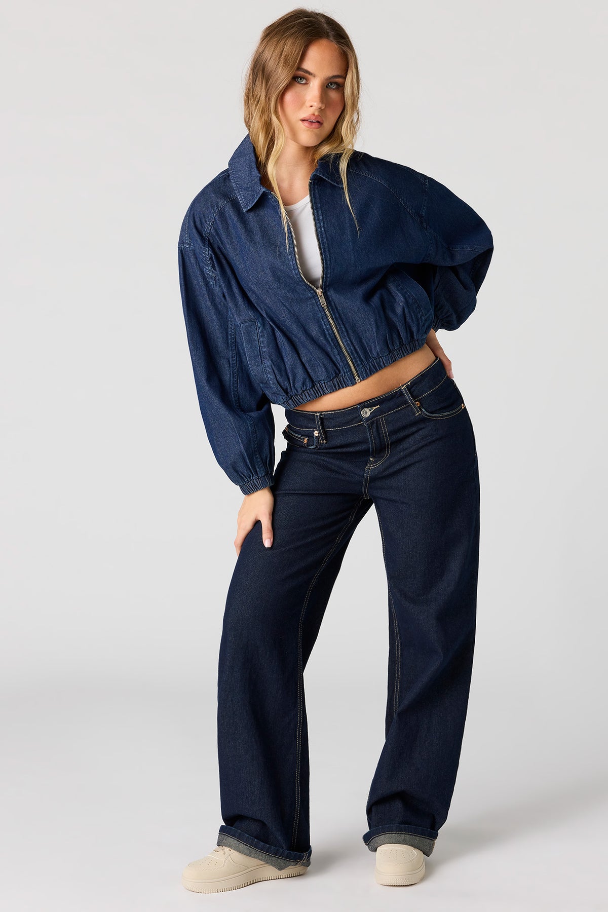 Alt View 3. Zip-Up Denim Bomber Jacket - Rinse Denim