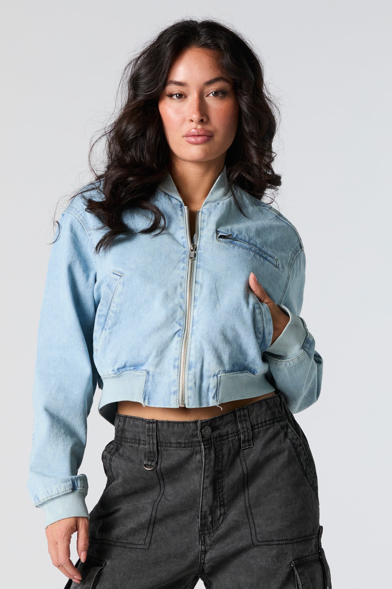 Blouson aviateur court en denim