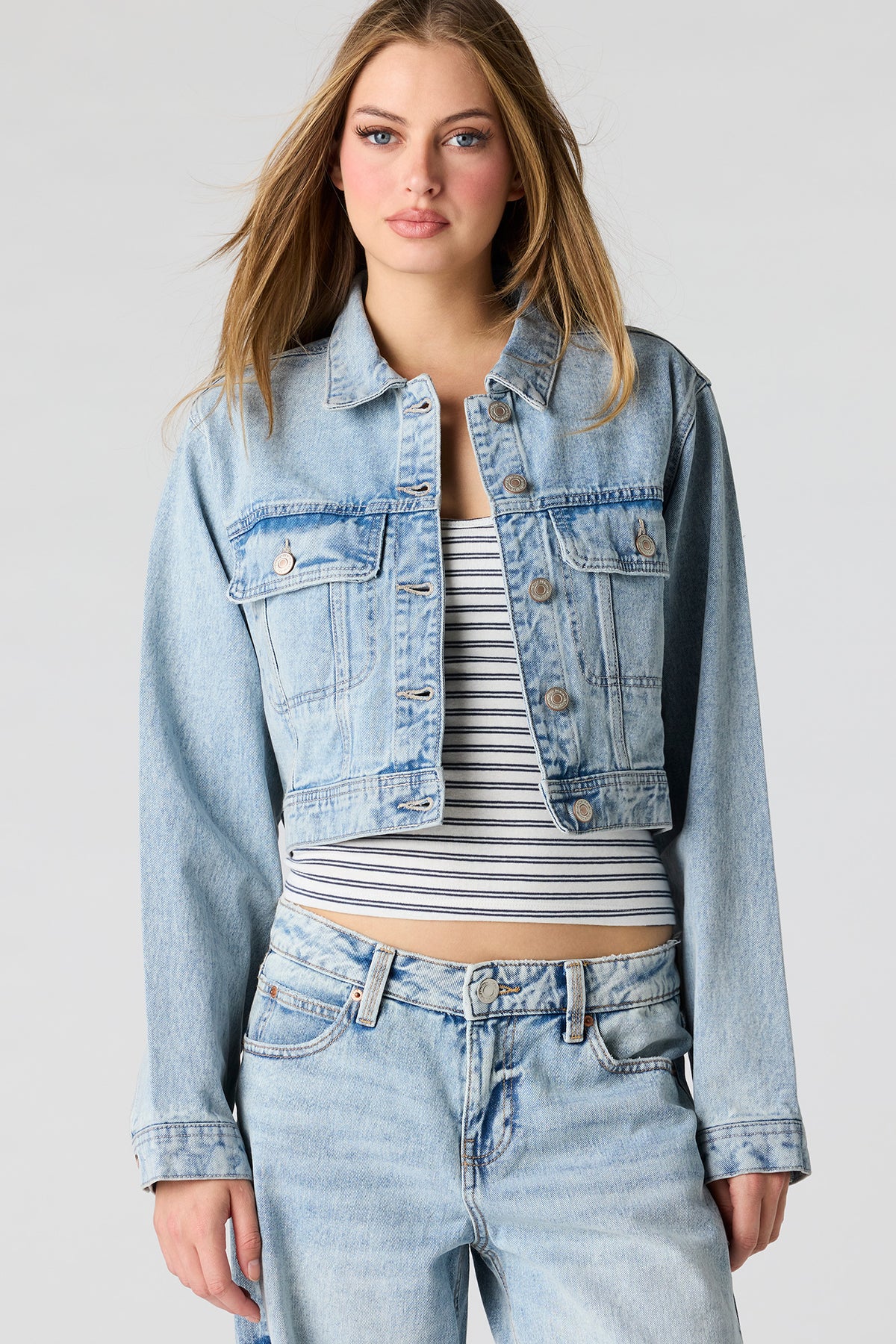 Cropped Denim Jacket - Light Denim Blue