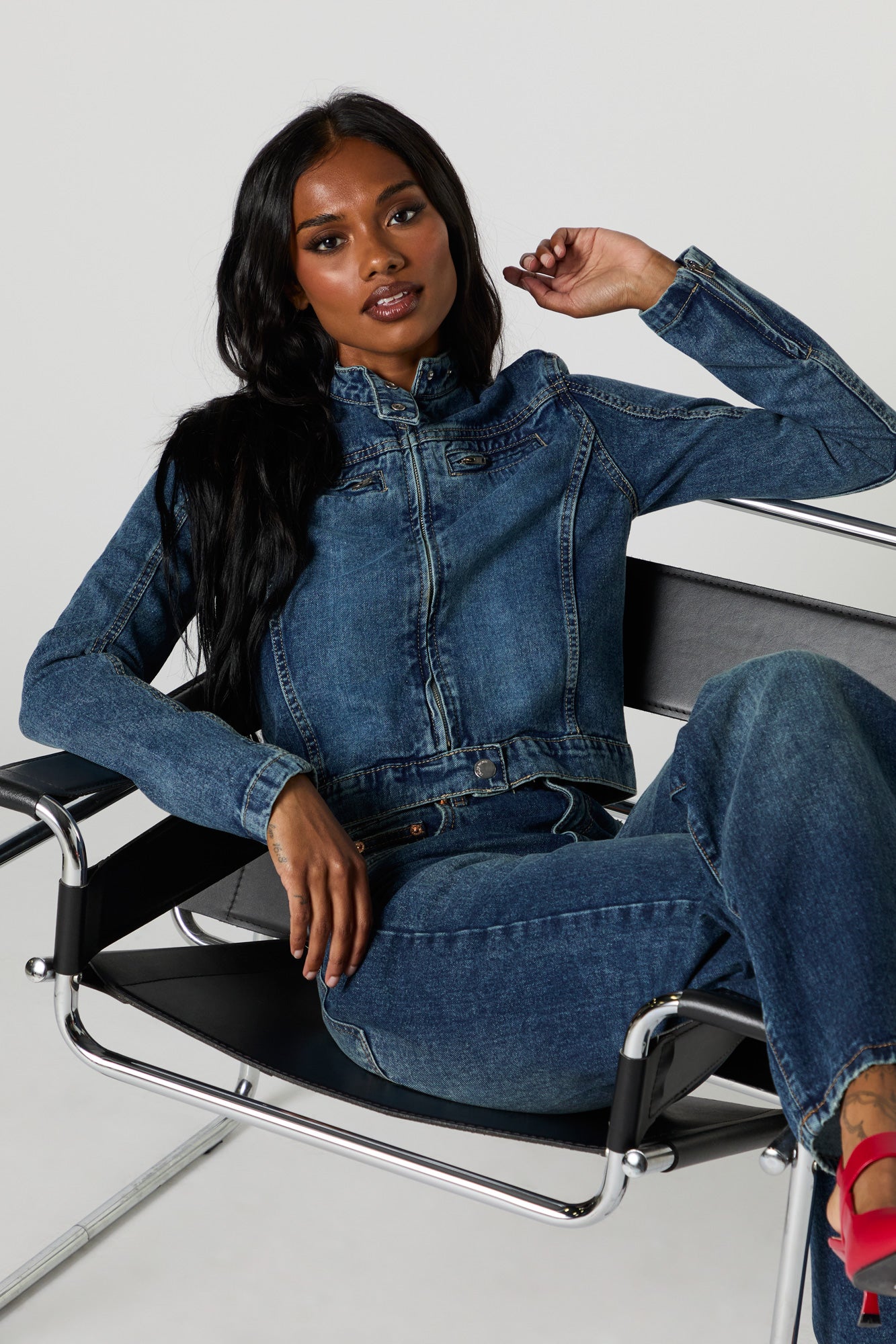 Blouson de style moto en denim