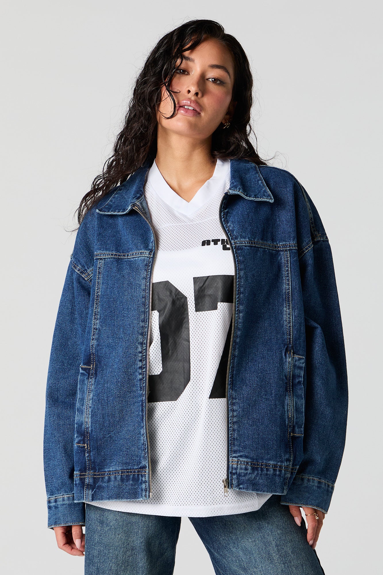 Blouson aviateur en denim avec col