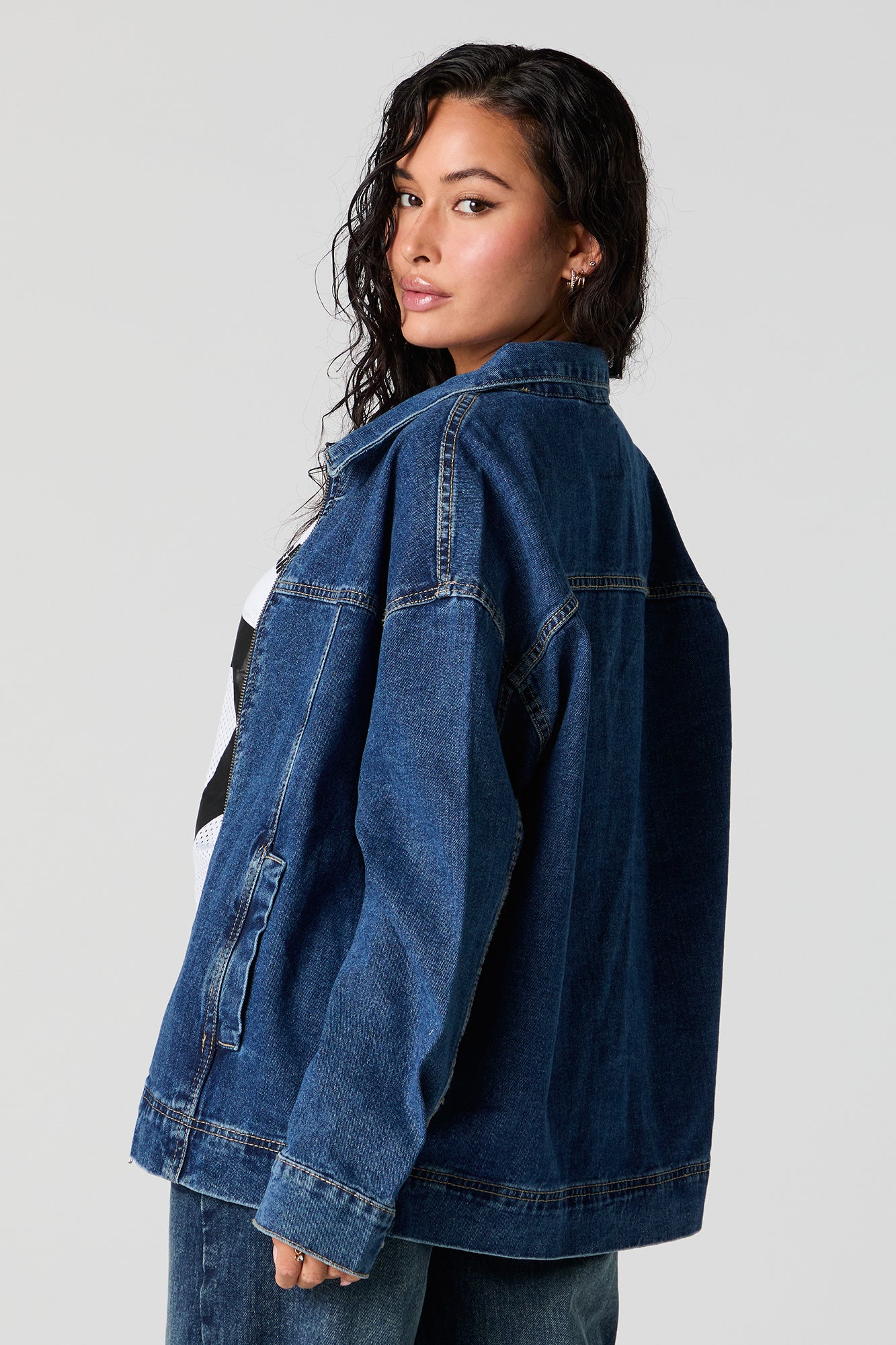 Denim Collared Bomber Jacket