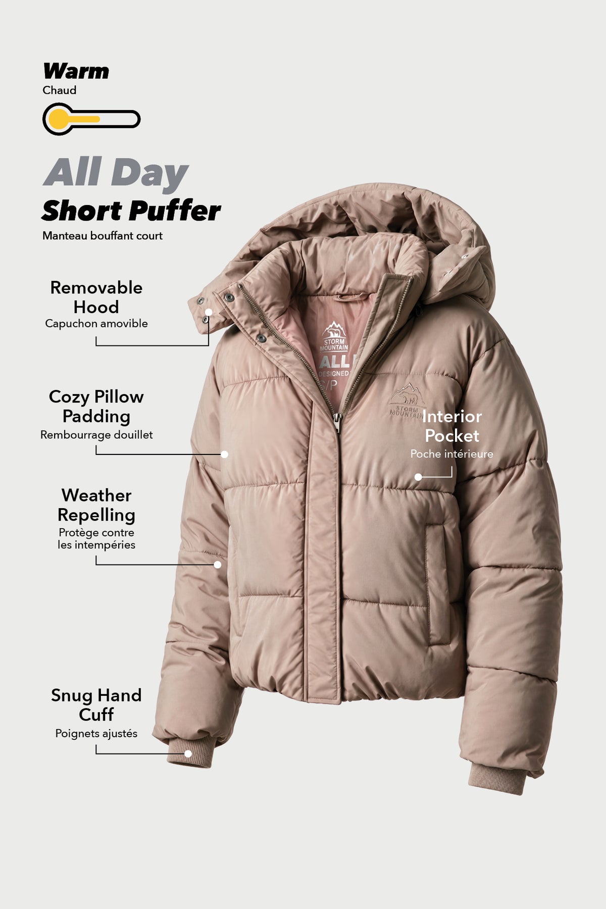 Alt View 5. All Day Short Puffer Jacket - Taupe