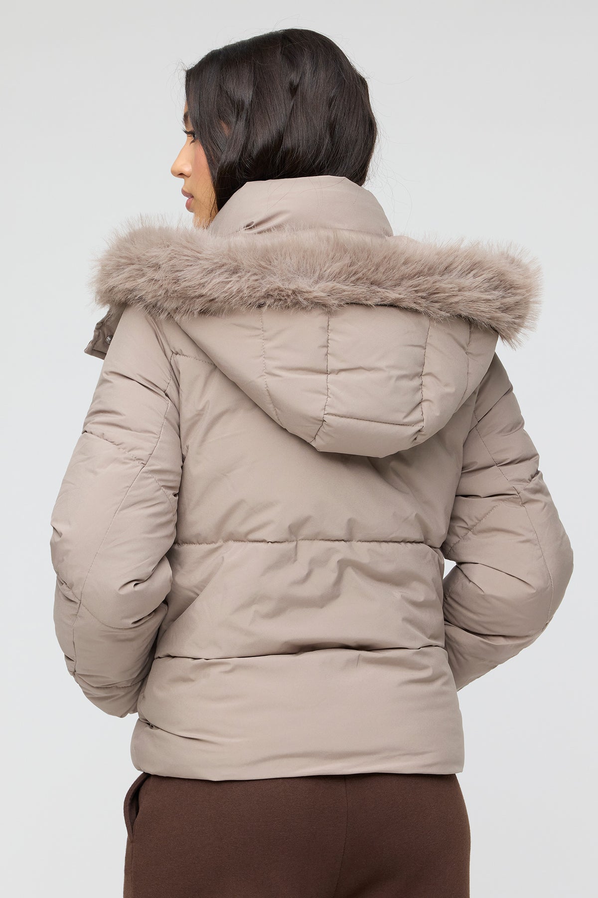 Alt View 2. Faux Fur Hooded Puffer Jacket - Taupe