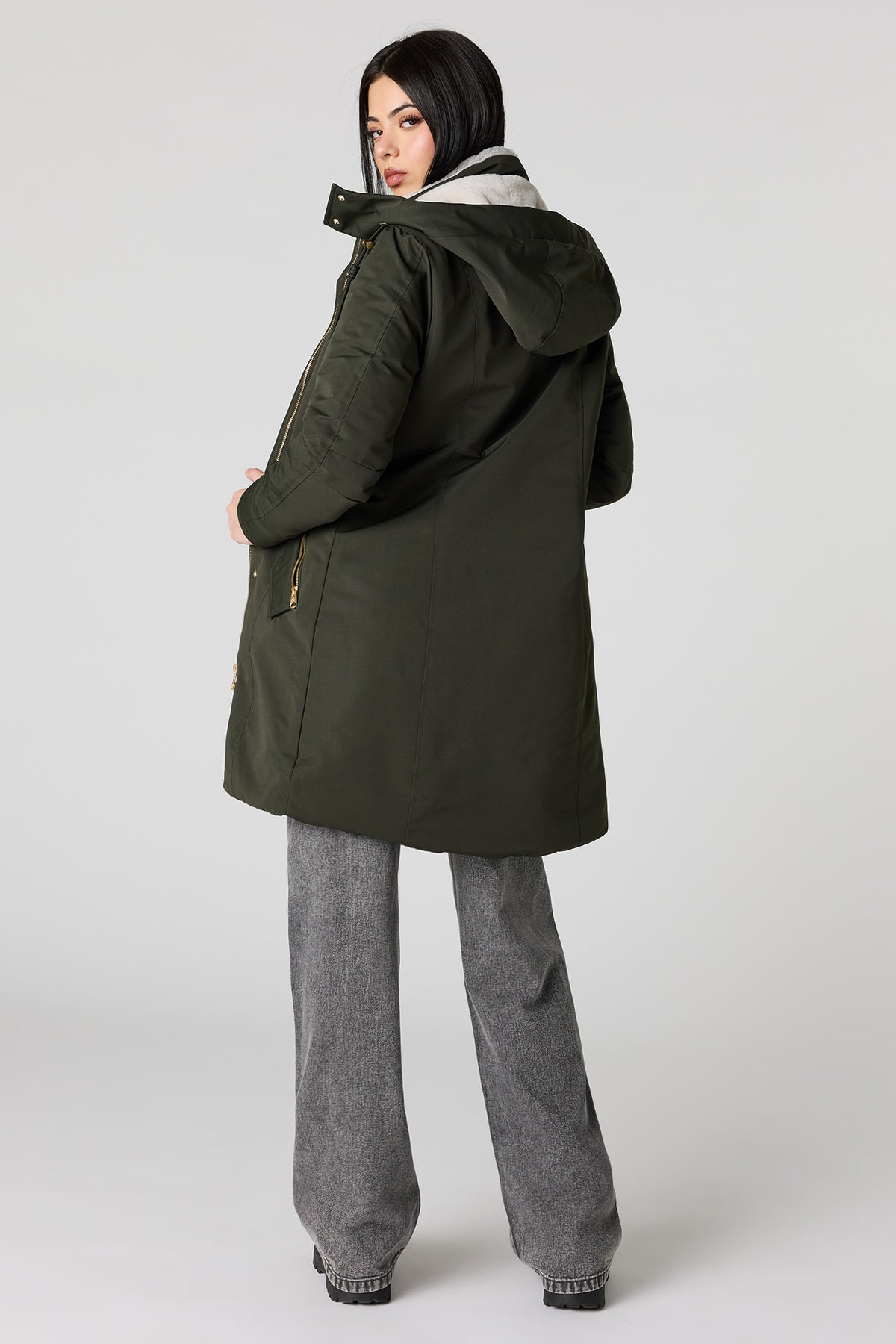 Alt View 3. Faux Fur Trim Parka - Dark Green