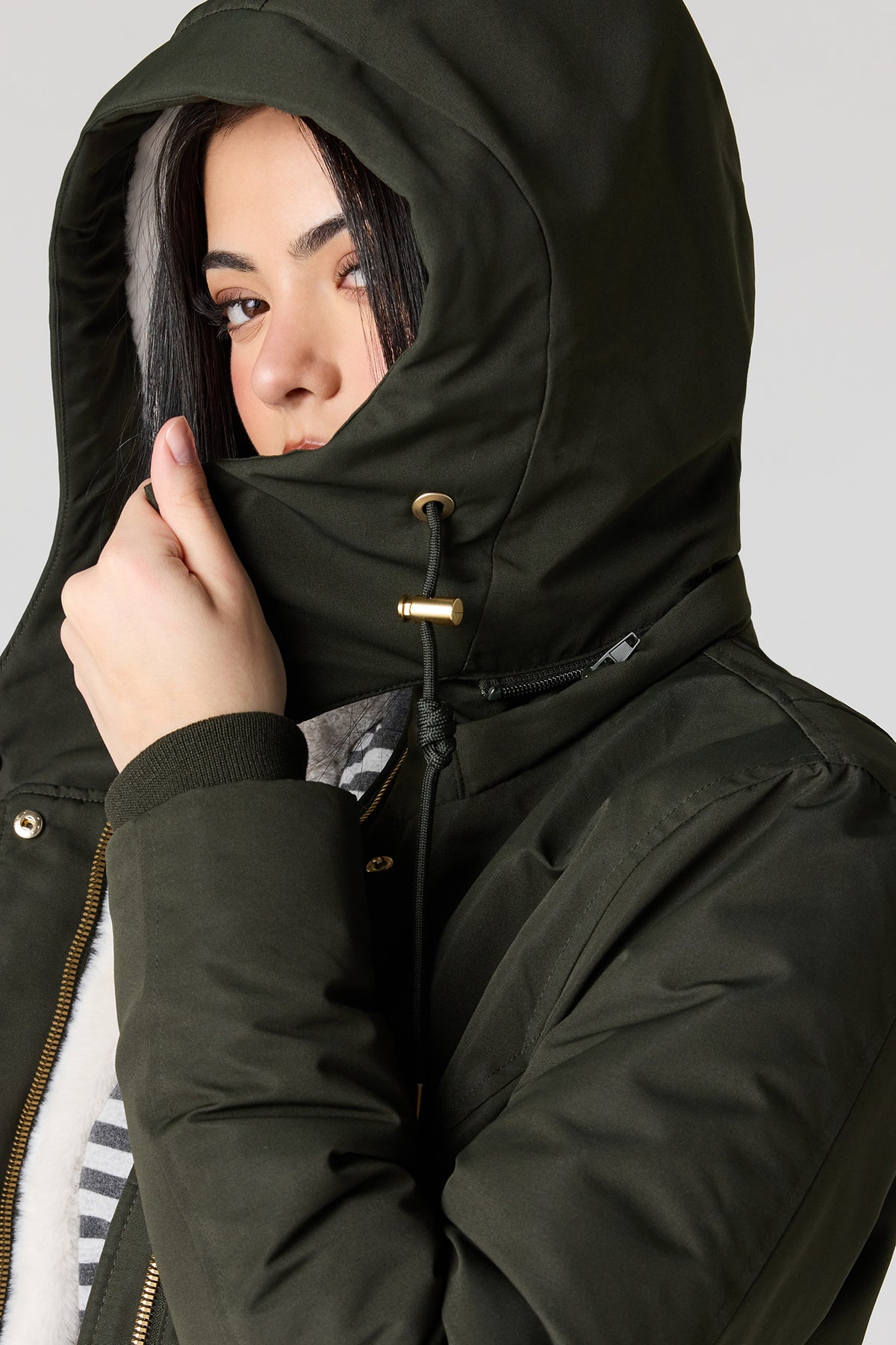 Alt View 4. Faux Fur Trim Parka - Dark Green