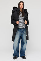 Blouson midi bouffant City avec liséré de similifourrure