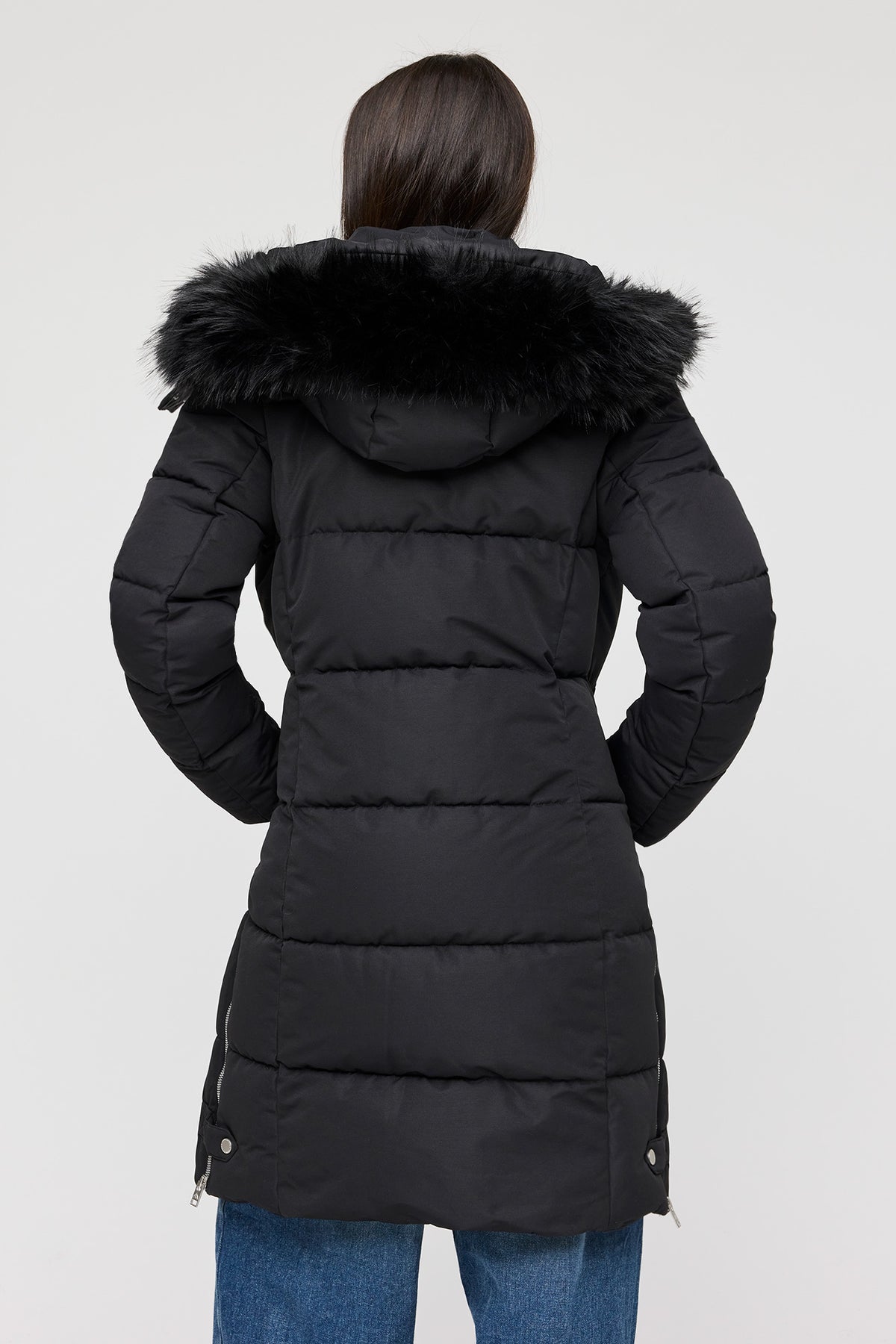 Vue alternative 3. Blouson midi bouffant City avec liséré de similifourrure