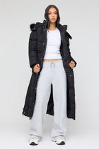 Blouson bouffant maxi à imprimé City avec liséré de similifourrure