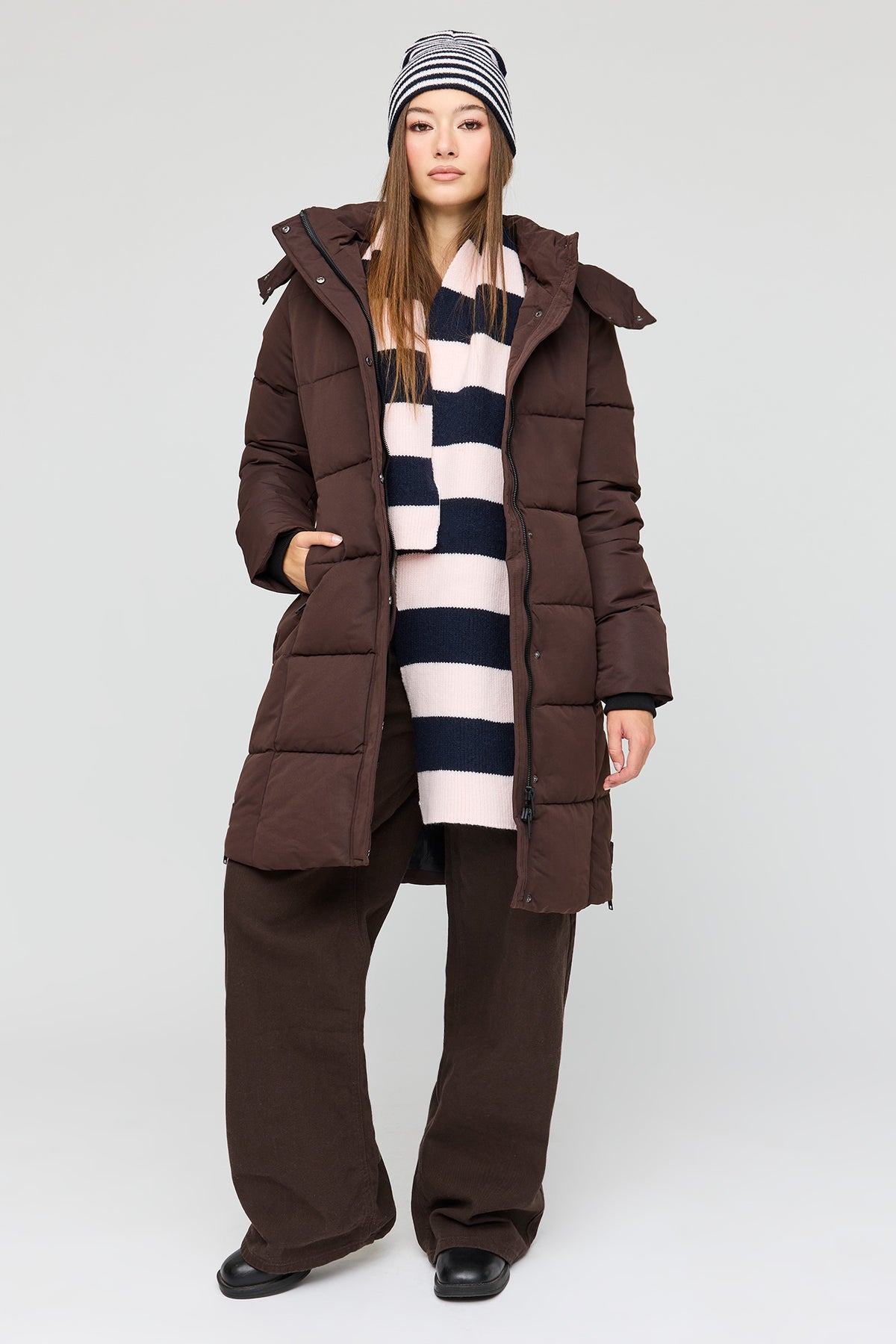City Midi Puffer Jacket - Brown