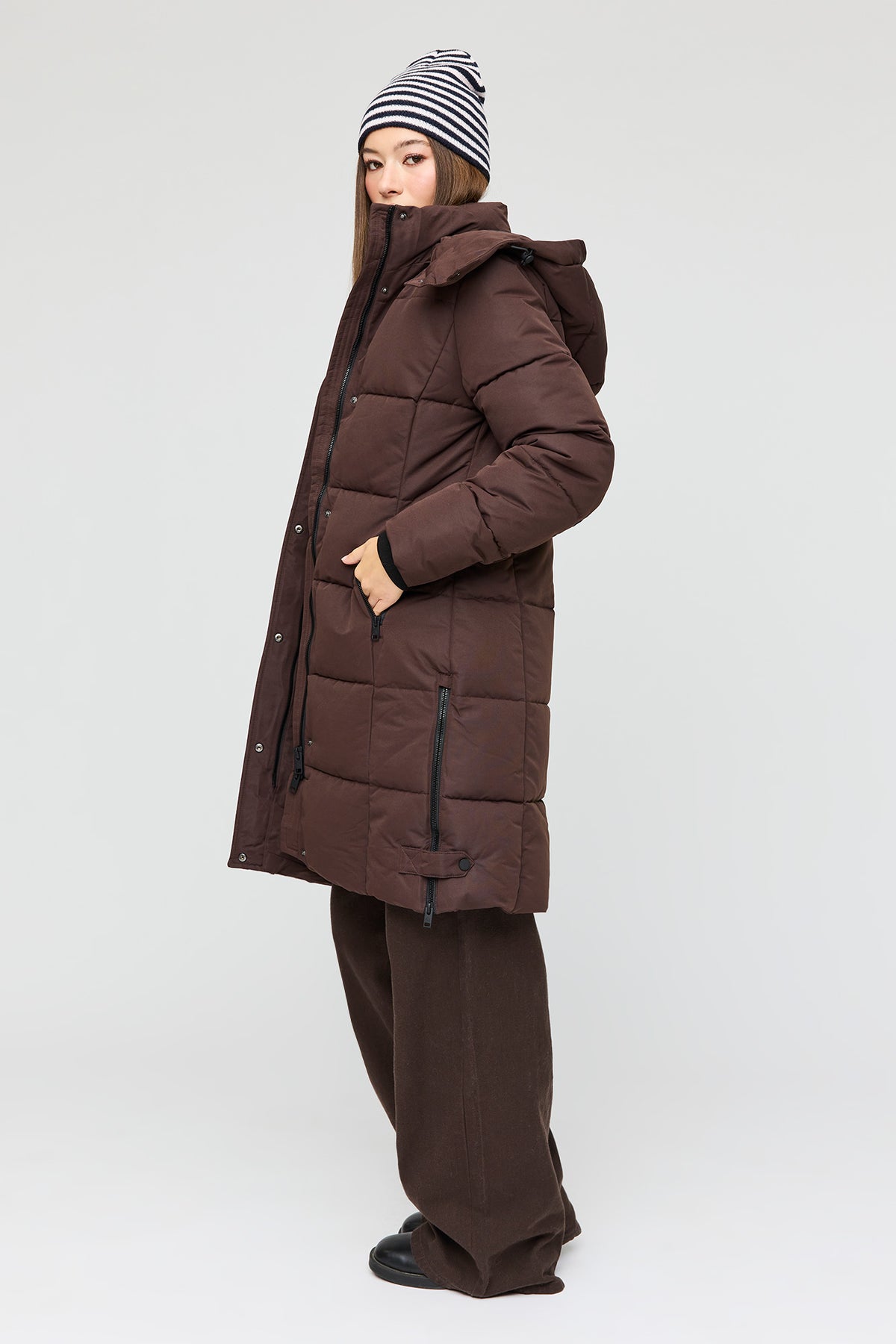 Alt View 2. City Midi Puffer Jacket - Brown