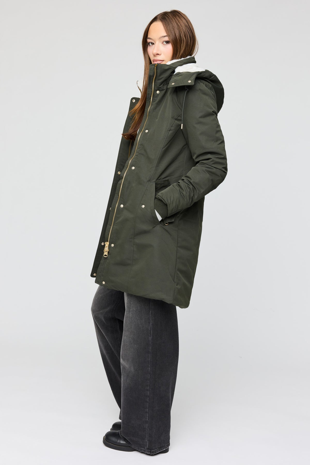 Vue alternative 2. Parka midi doublé de similifourrure
