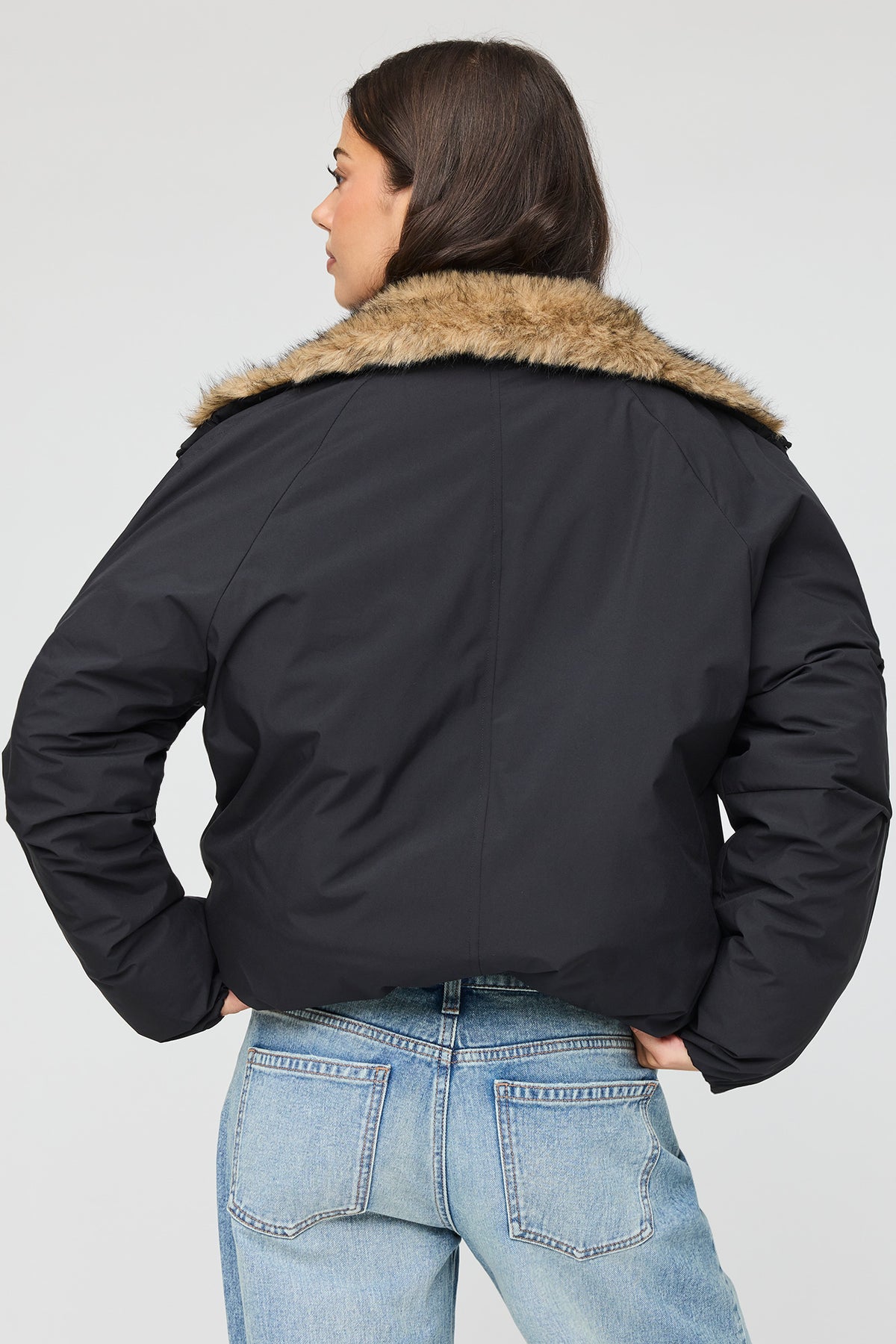 Alt View 2. Faux Fur Trim Bomber Jacket - Black