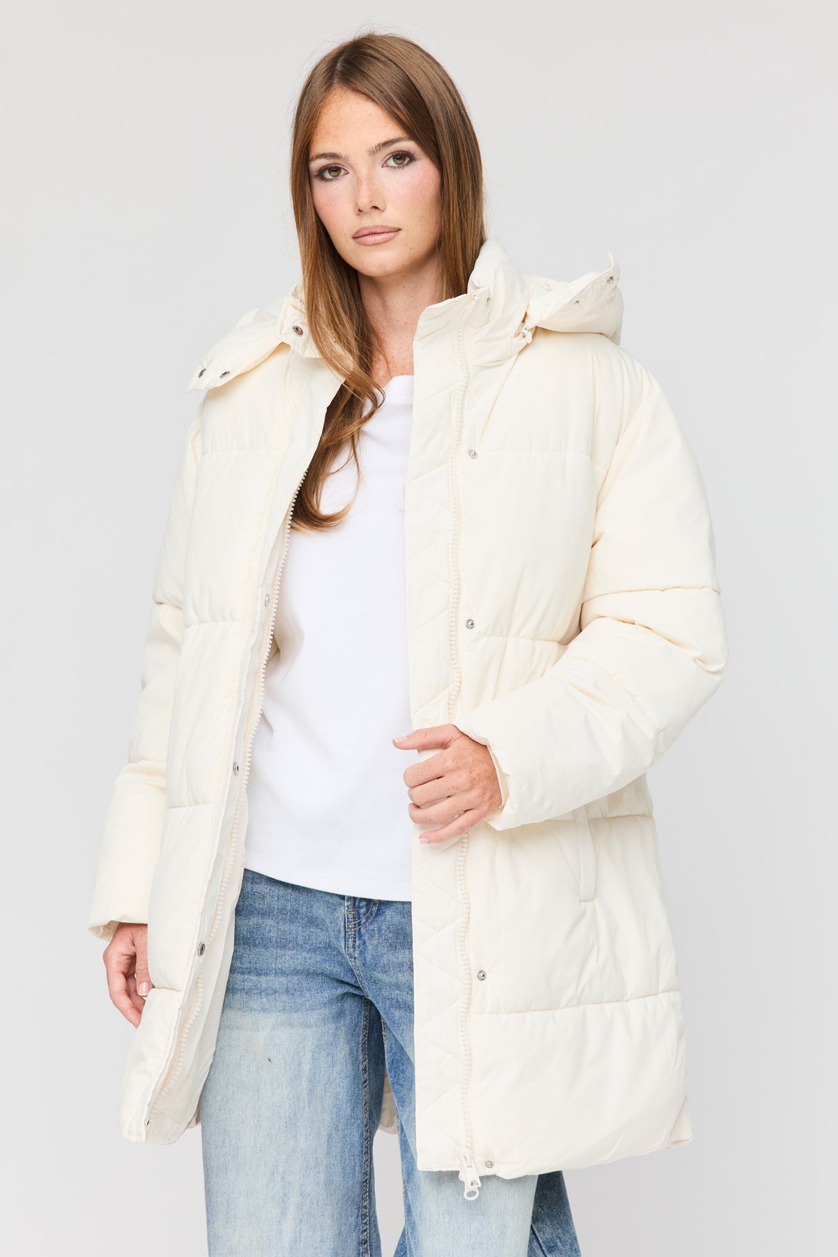All Day Midi Puffer Jacket - Off White