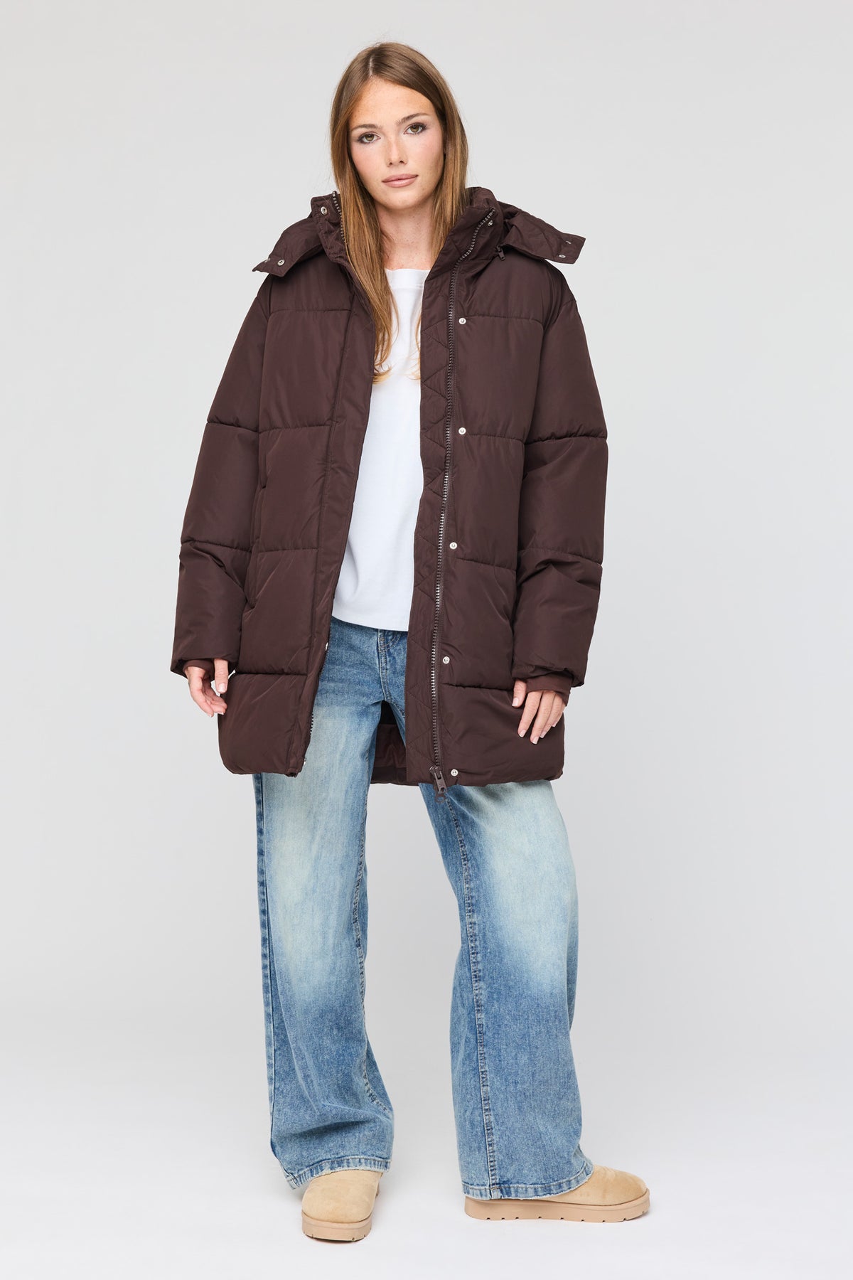 Alt View 3. All Day Midi Puffer Jacket - Brown