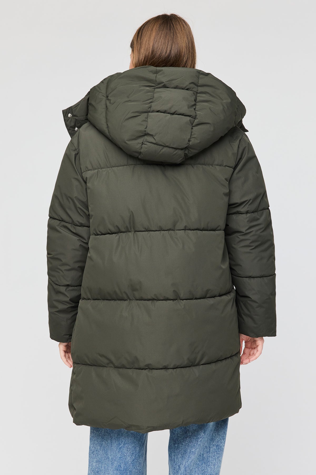 Alt View 2. All Day Midi Puffer Jacket - Dark Green