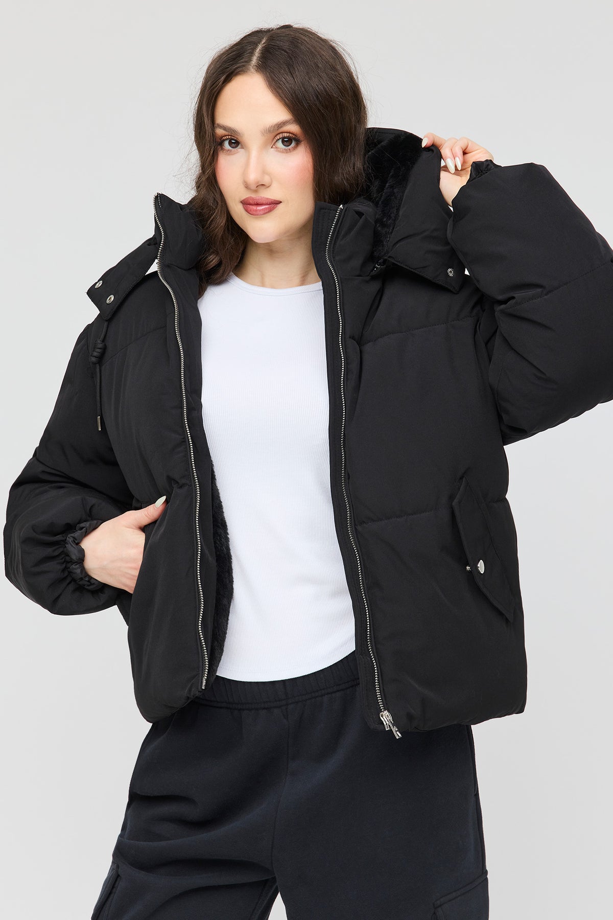 Blouson bouffant Cozy Lux court doublé de similifourrure