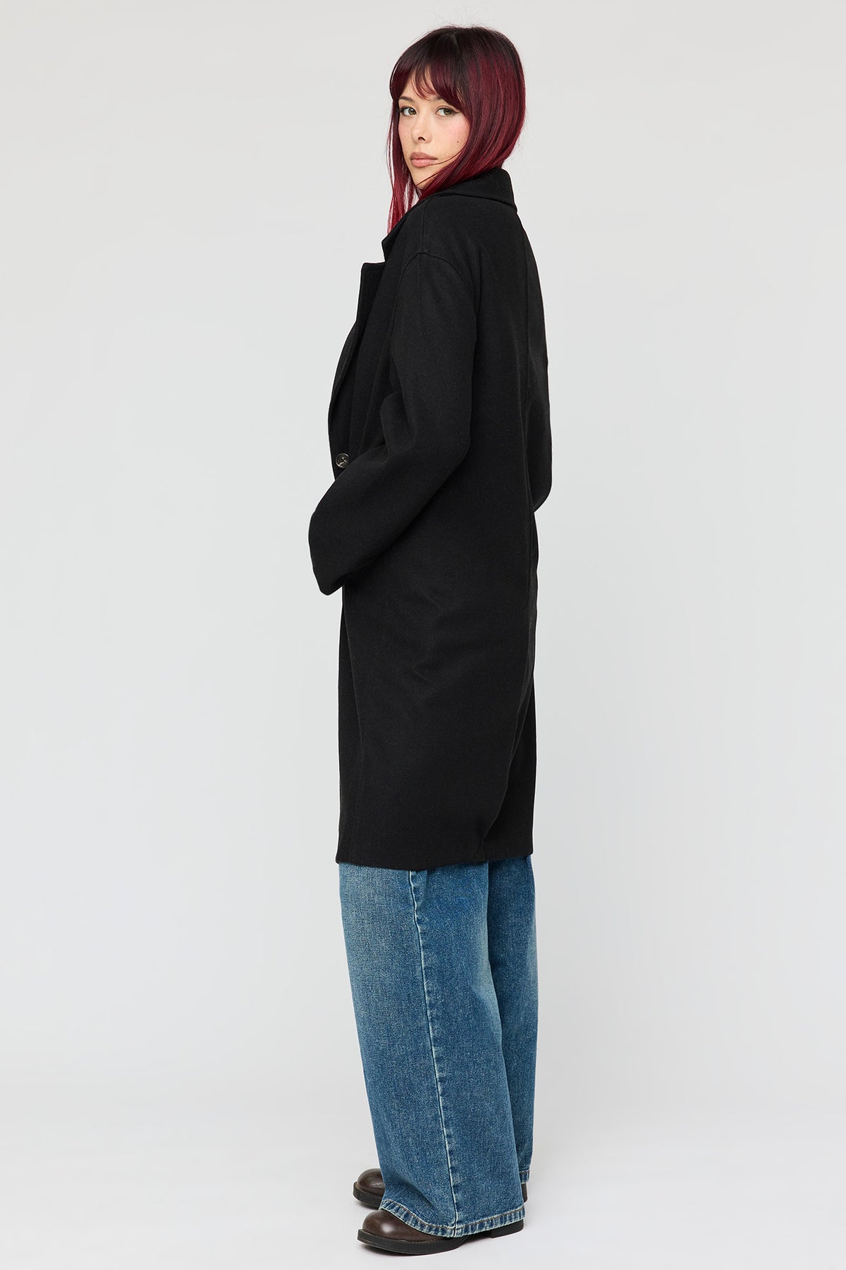 Alt View 2. Buttoned Midi Coat - Black