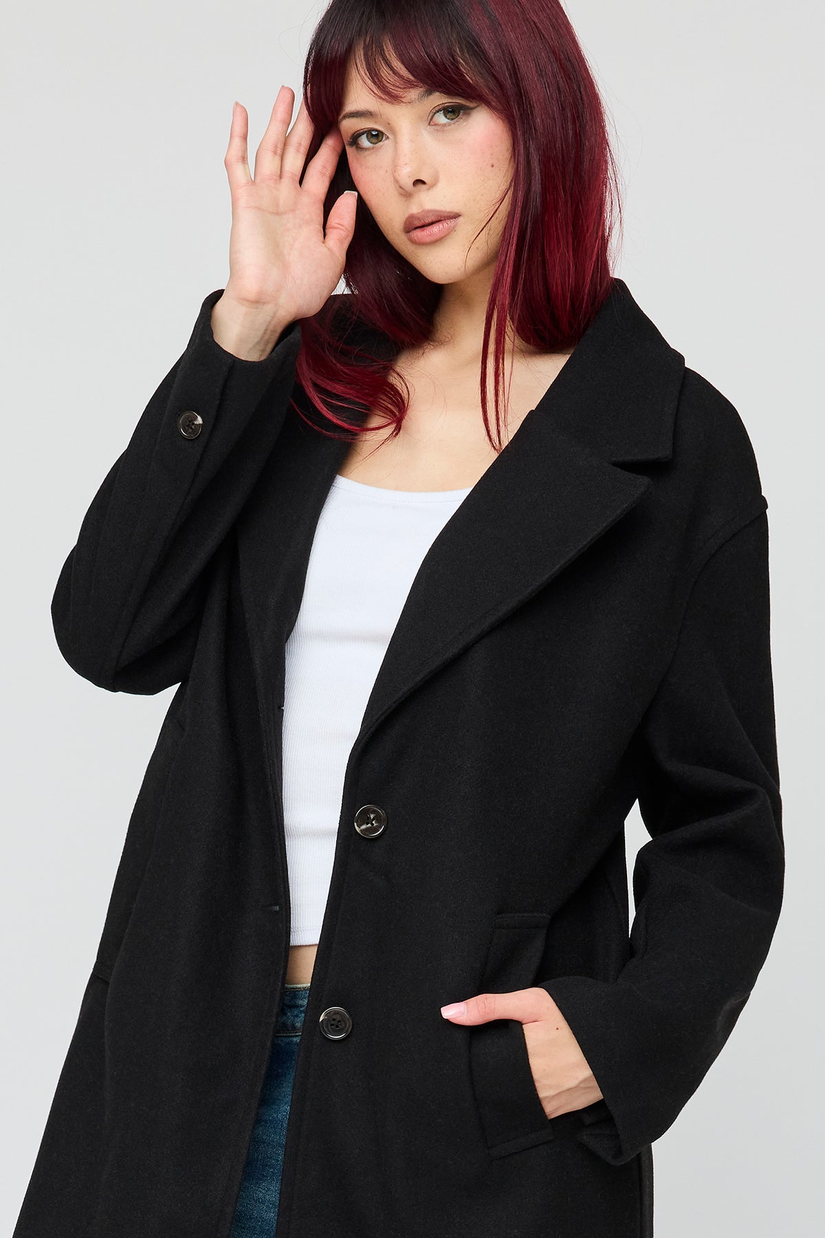 Alt View 4. Buttoned Midi Coat - Black