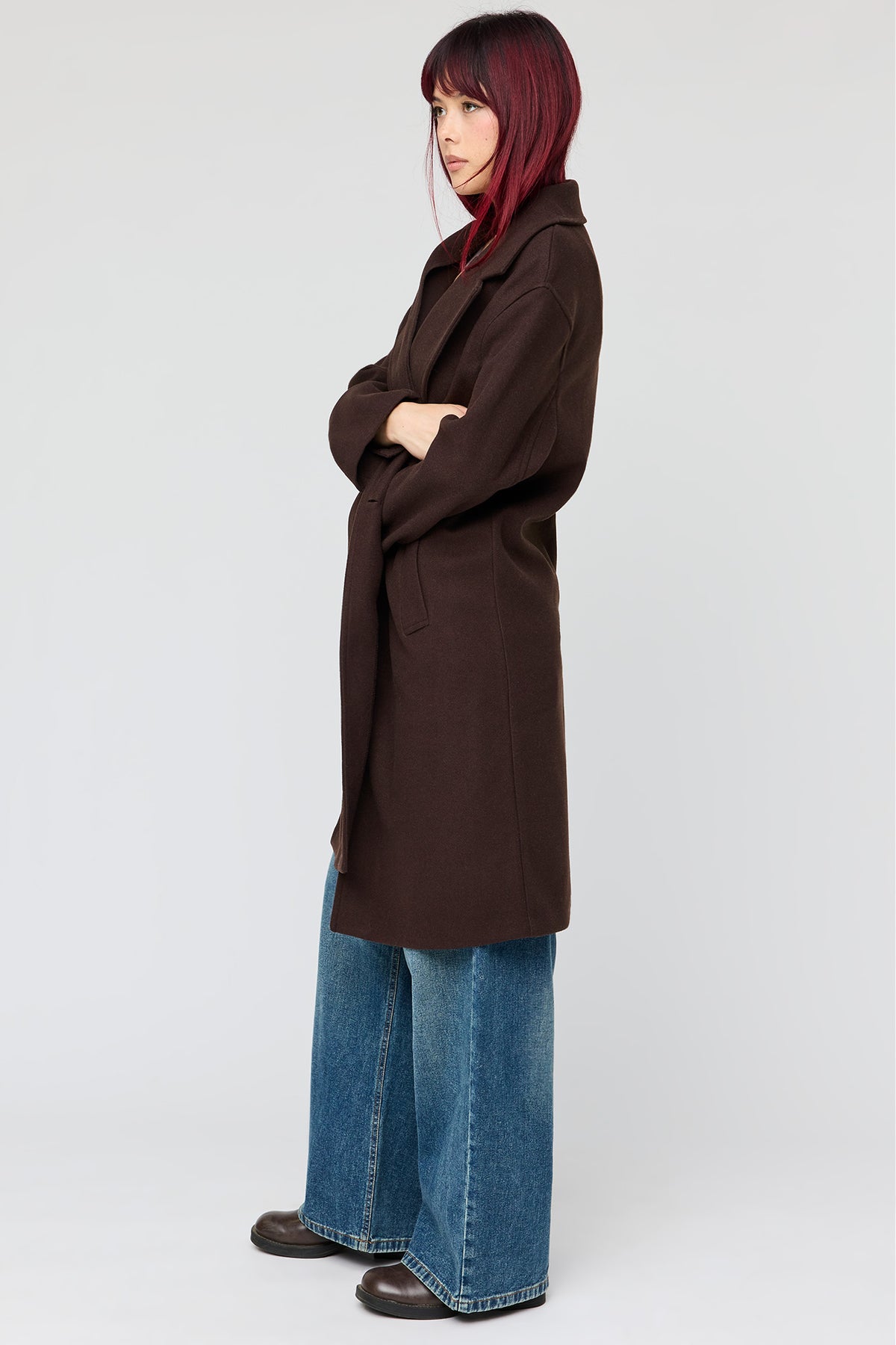 Alt View 2. Buttoned Midi Coat - Brown