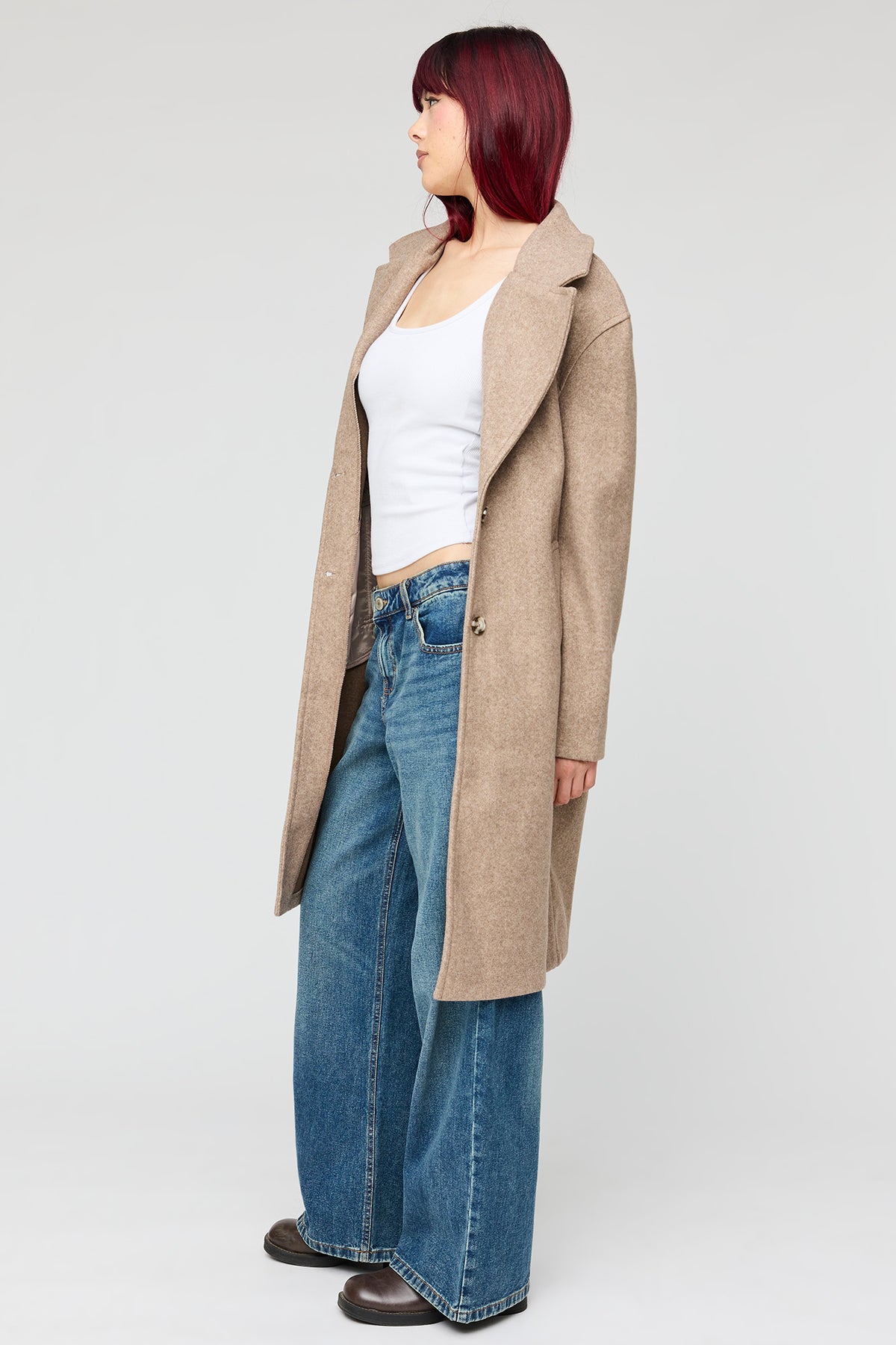 Alt View 2. Buttoned Midi Coat - Tan