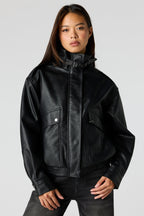 Faux-Leather Bomber Jacket