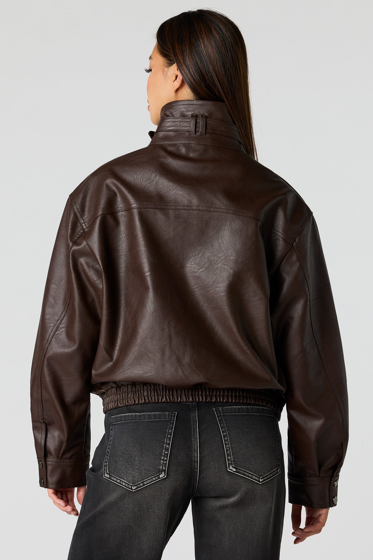 Alt View 11. Faux-Leather Bomber Jacket - Dark Green