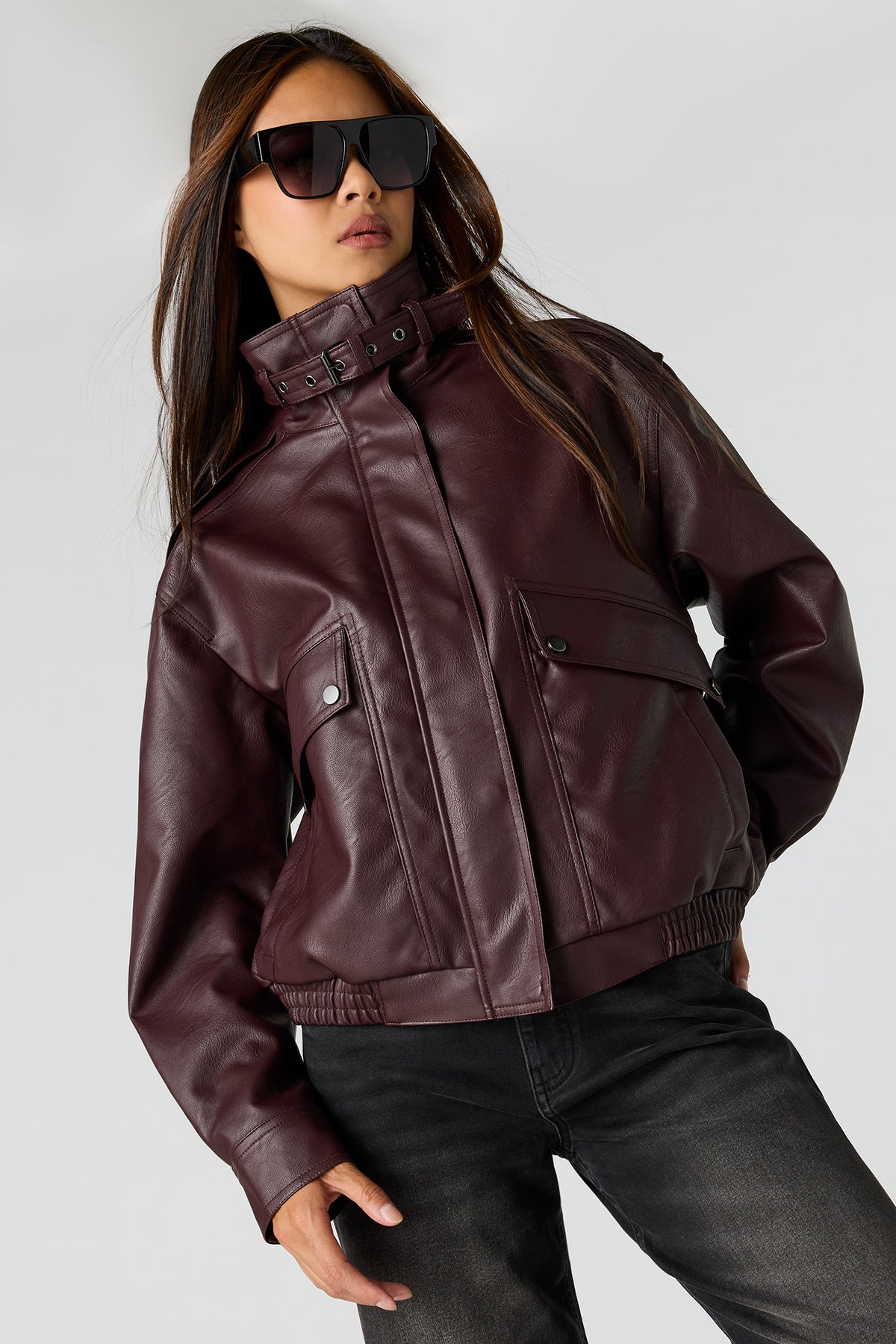 Alt View 17. Faux-Leather Bomber Jacket - Dark Green