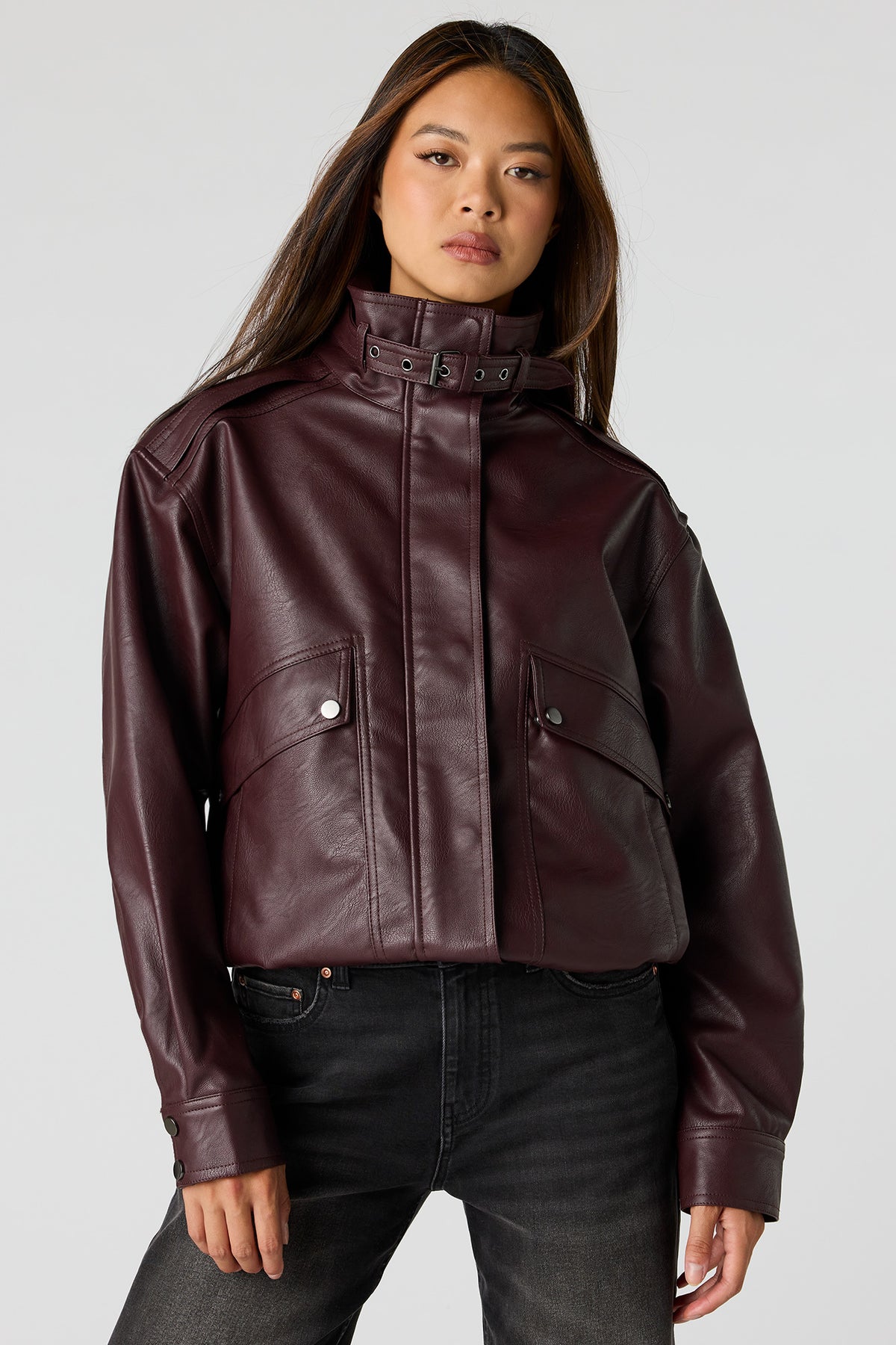 Alt View 14. Faux-Leather Bomber Jacket - Dark Green