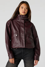 Faux-Leather Bomber Jacket