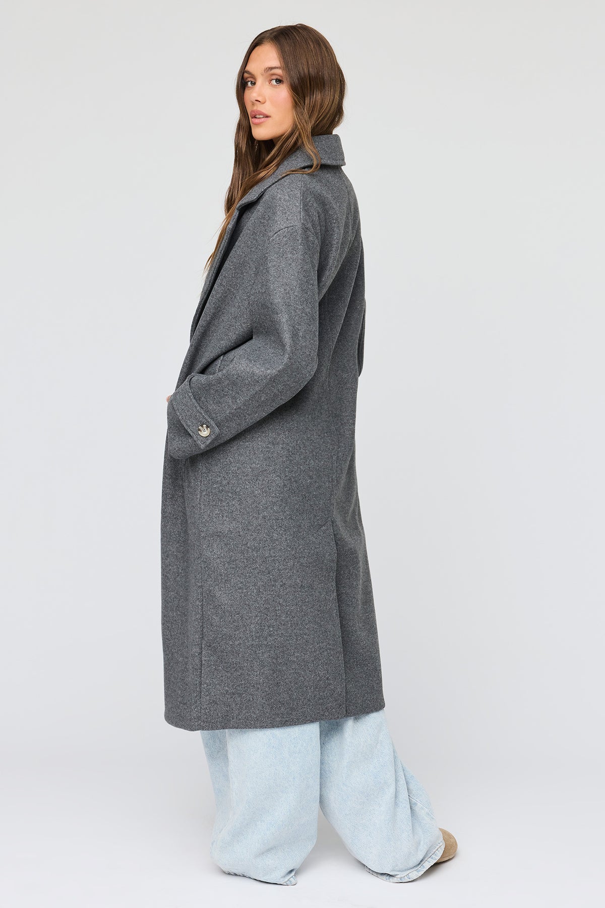 Alt View 2. Double Breasted Midi Coat - Dark Grey