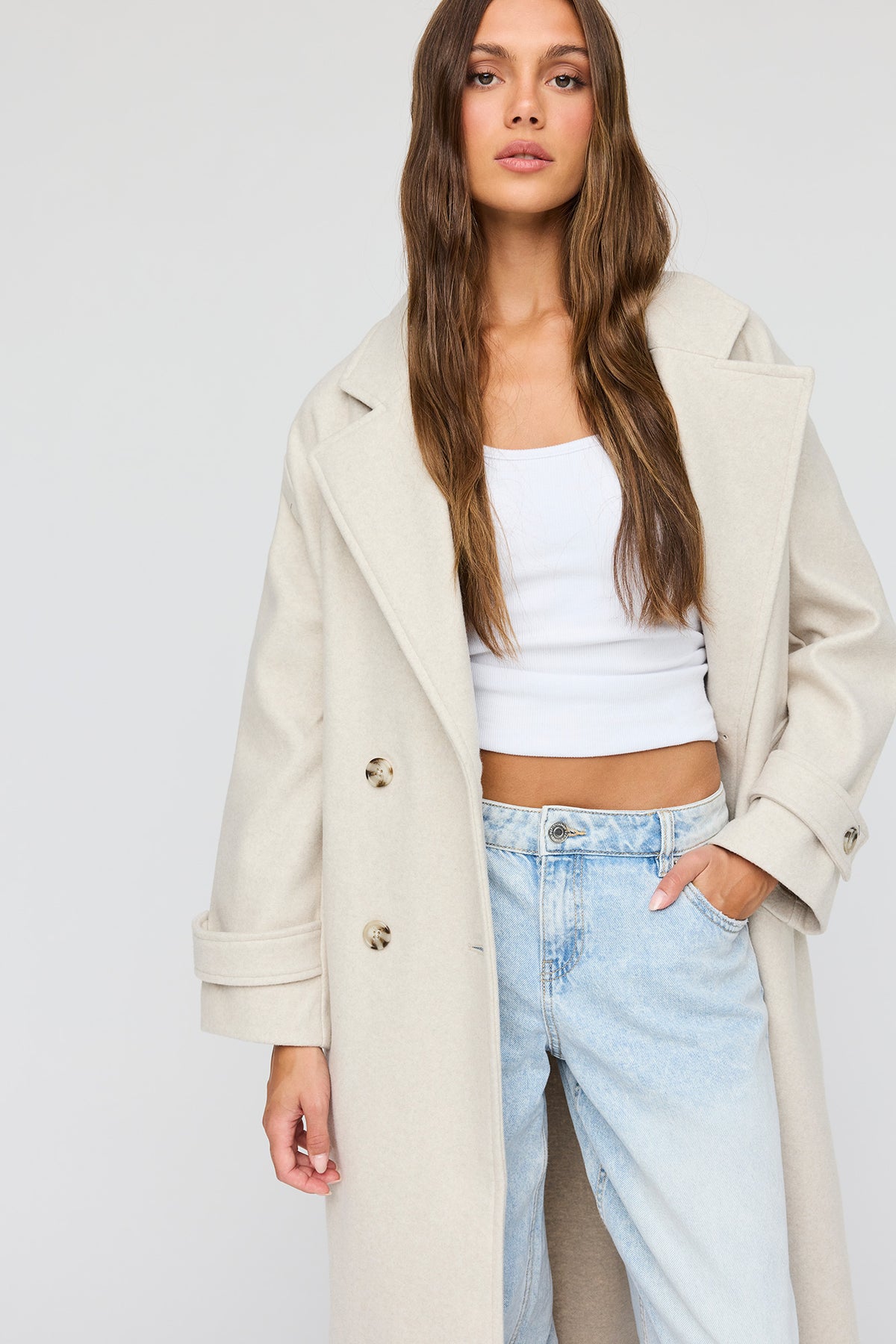 Double Breasted Midi Coat - Oatmeal