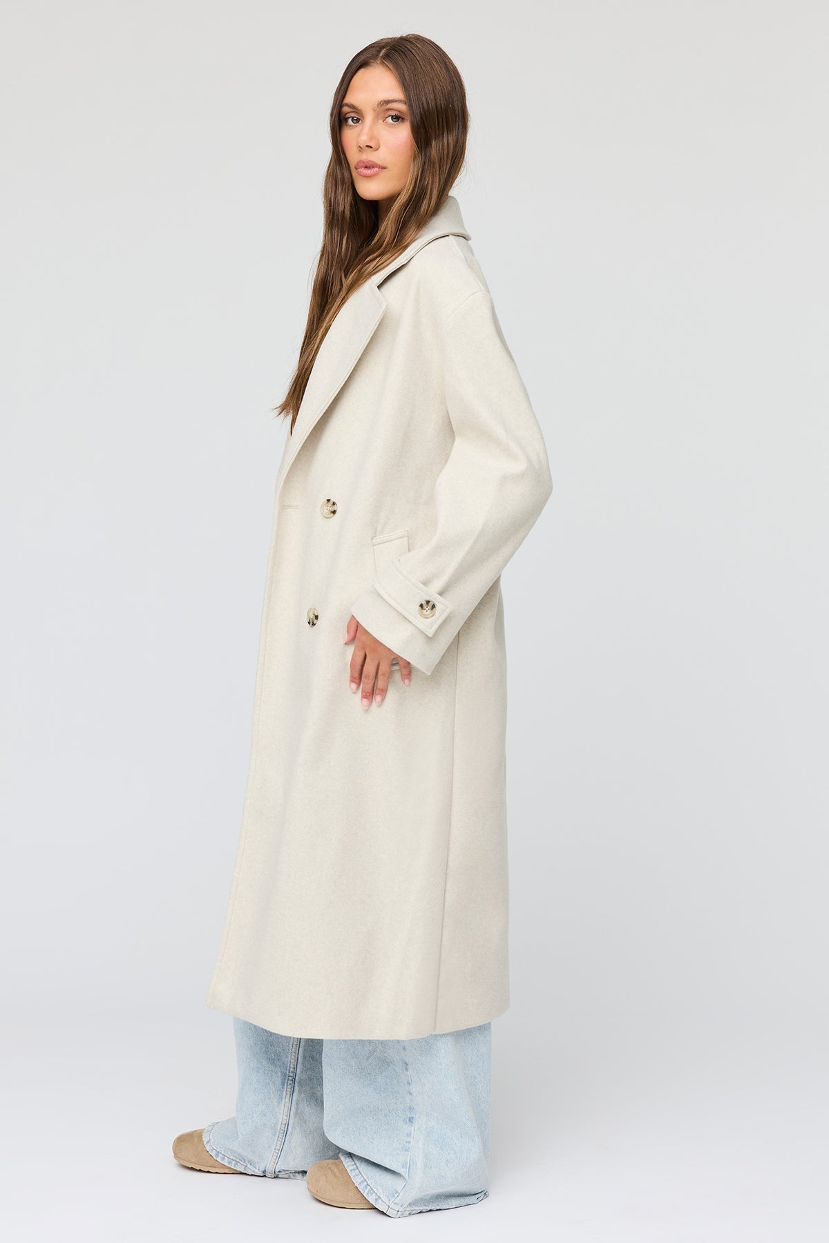 Alt View 2. Double Breasted Midi Coat - Oatmeal