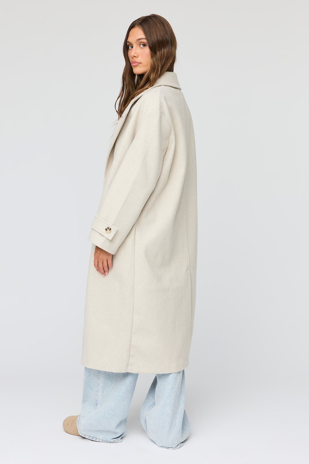 Alt View 3. Double Breasted Midi Coat - Oatmeal