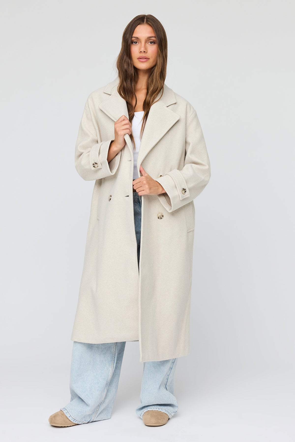Alt View 4. Double Breasted Midi Coat - Oatmeal