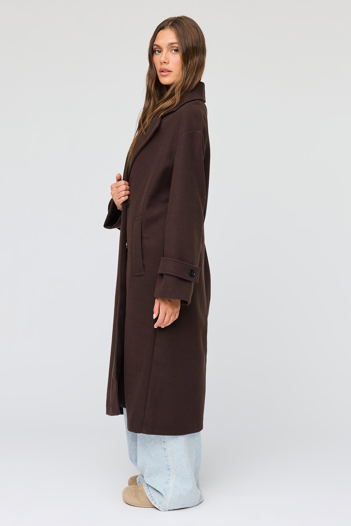 Alt View 2. Double Breasted Midi Coat - Brown