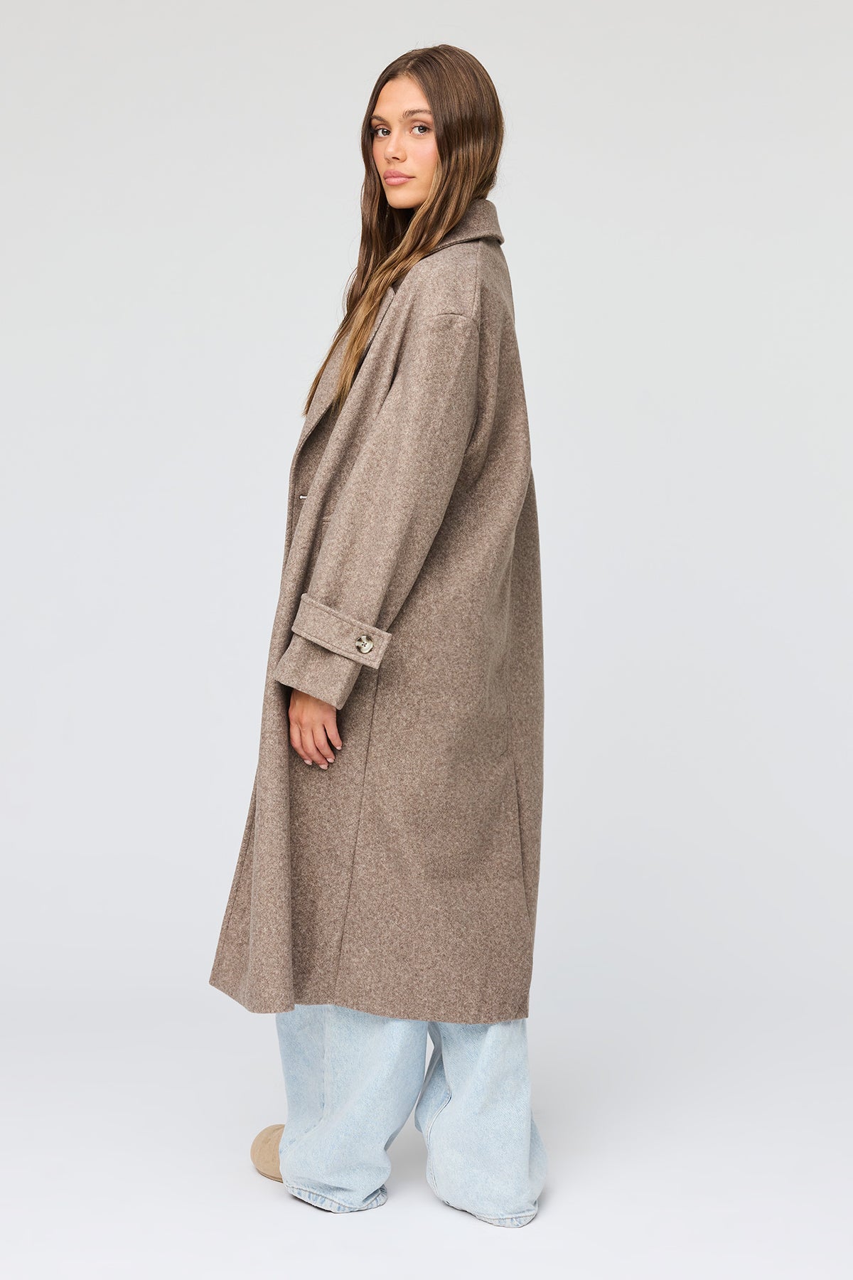 Alt View 3. Double Breasted Midi Coat - Taupe