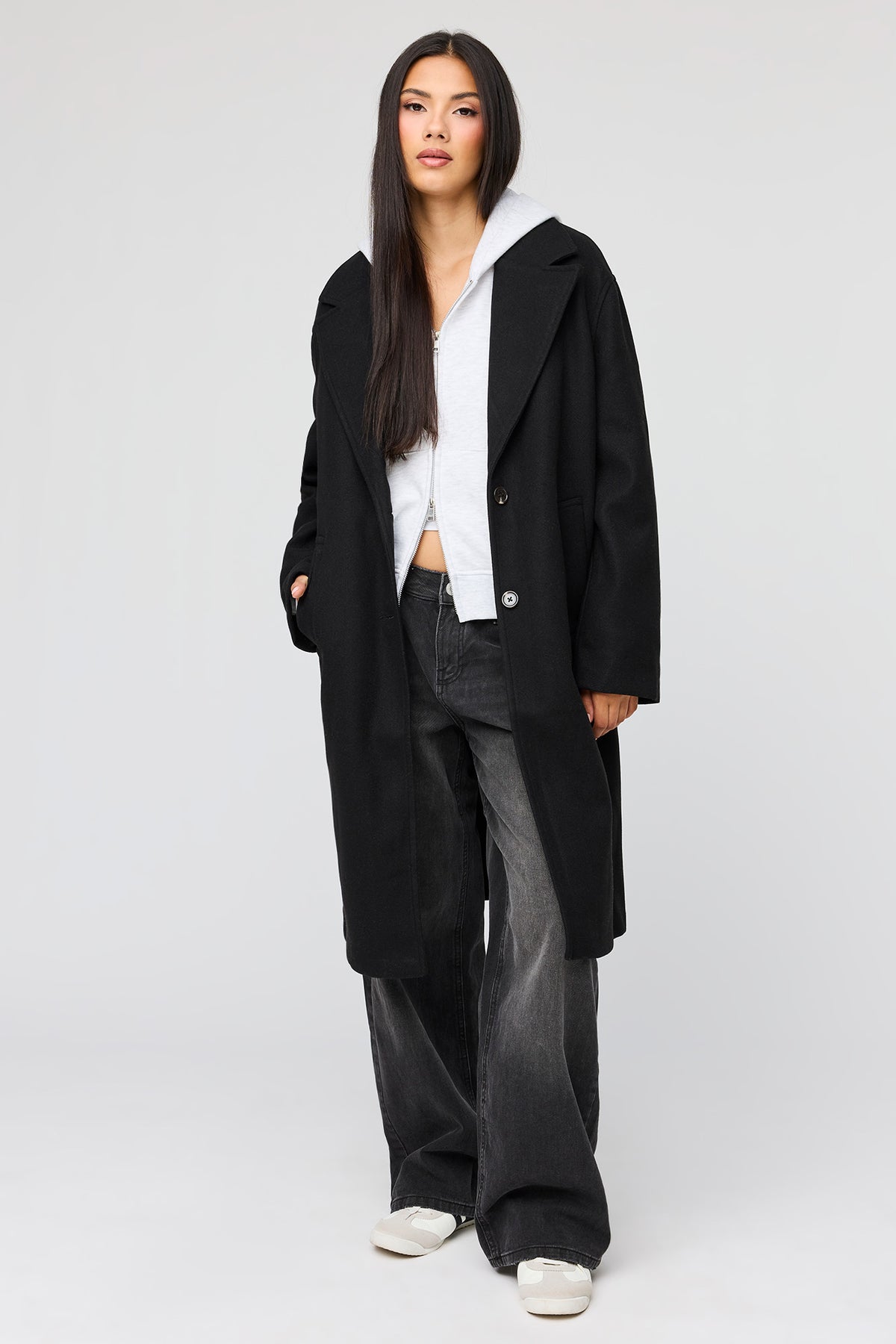 Faux Wool Coat - Black