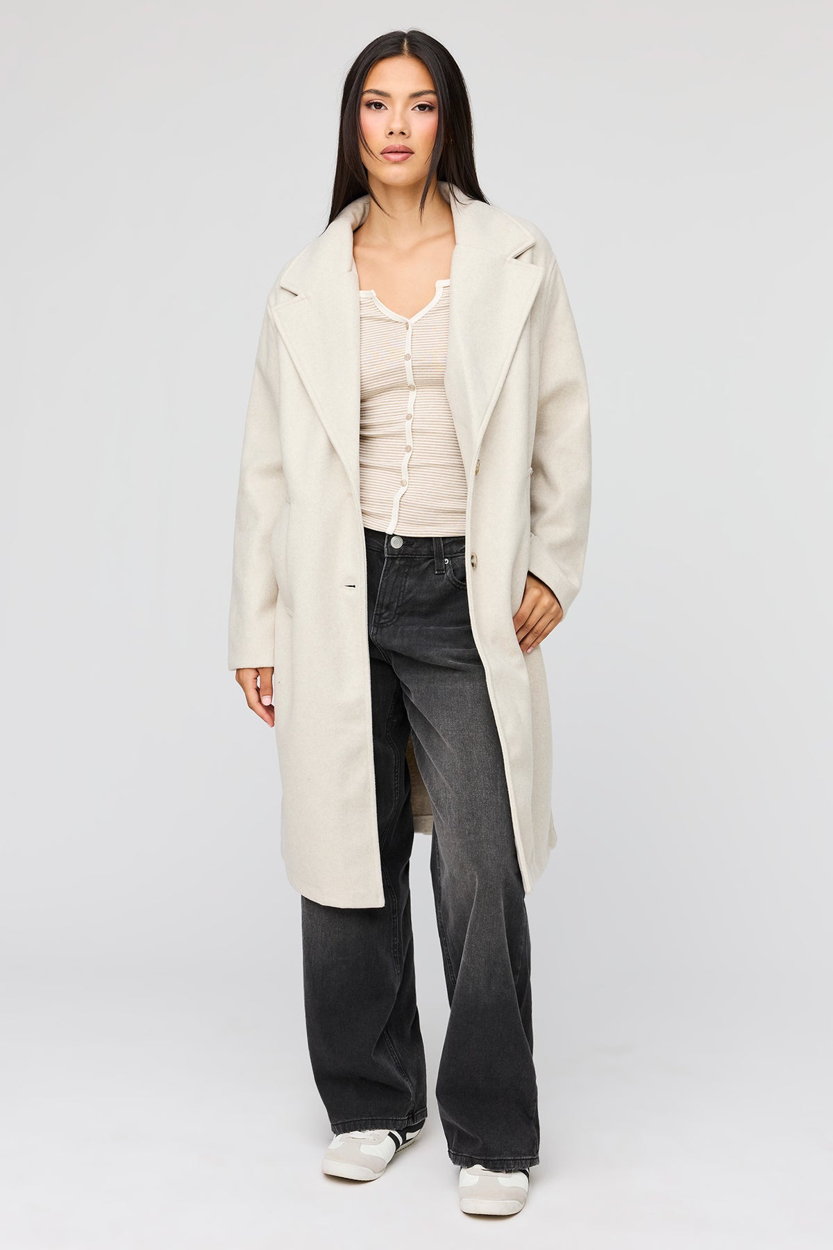 Faux Wool Coat - Cream