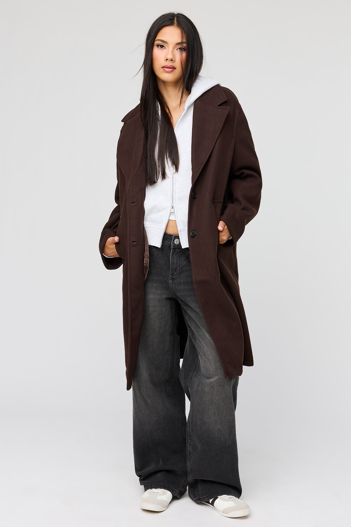 Faux Wool Coat - Brown