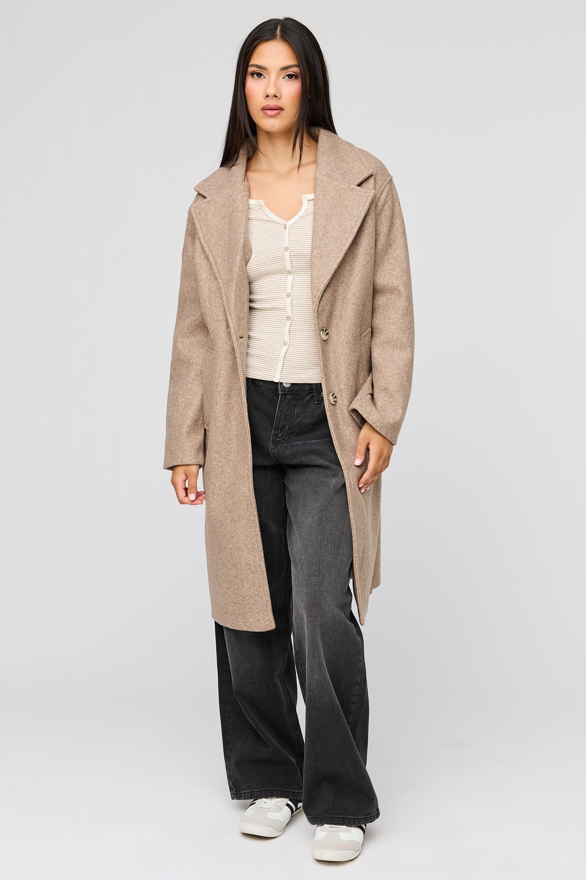 Faux Wool Coat - Tan