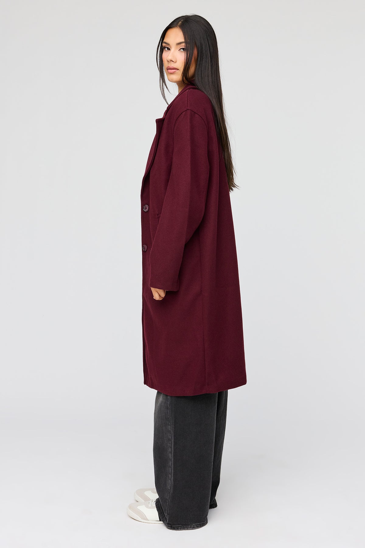 Alt View 2. Faux Wool Coat - Burgundy