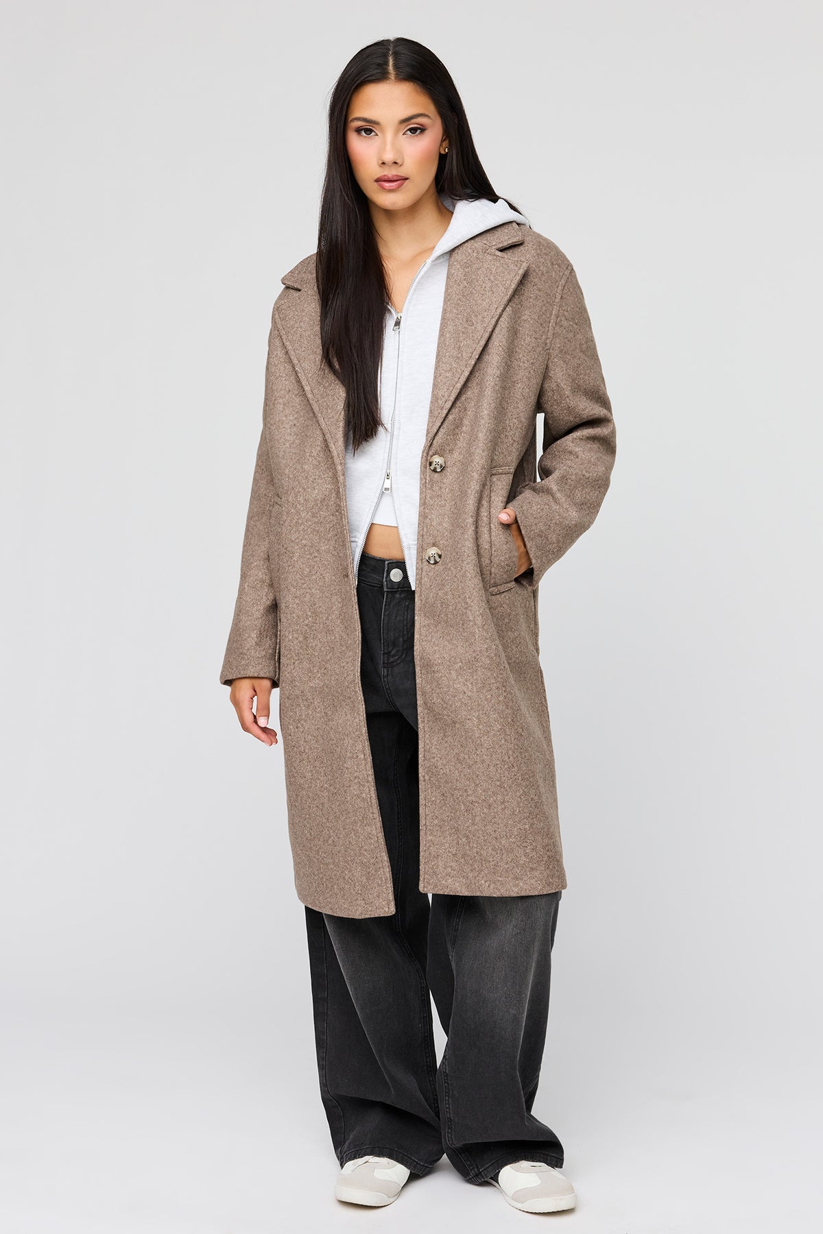 Faux Wool Coat - Taupe