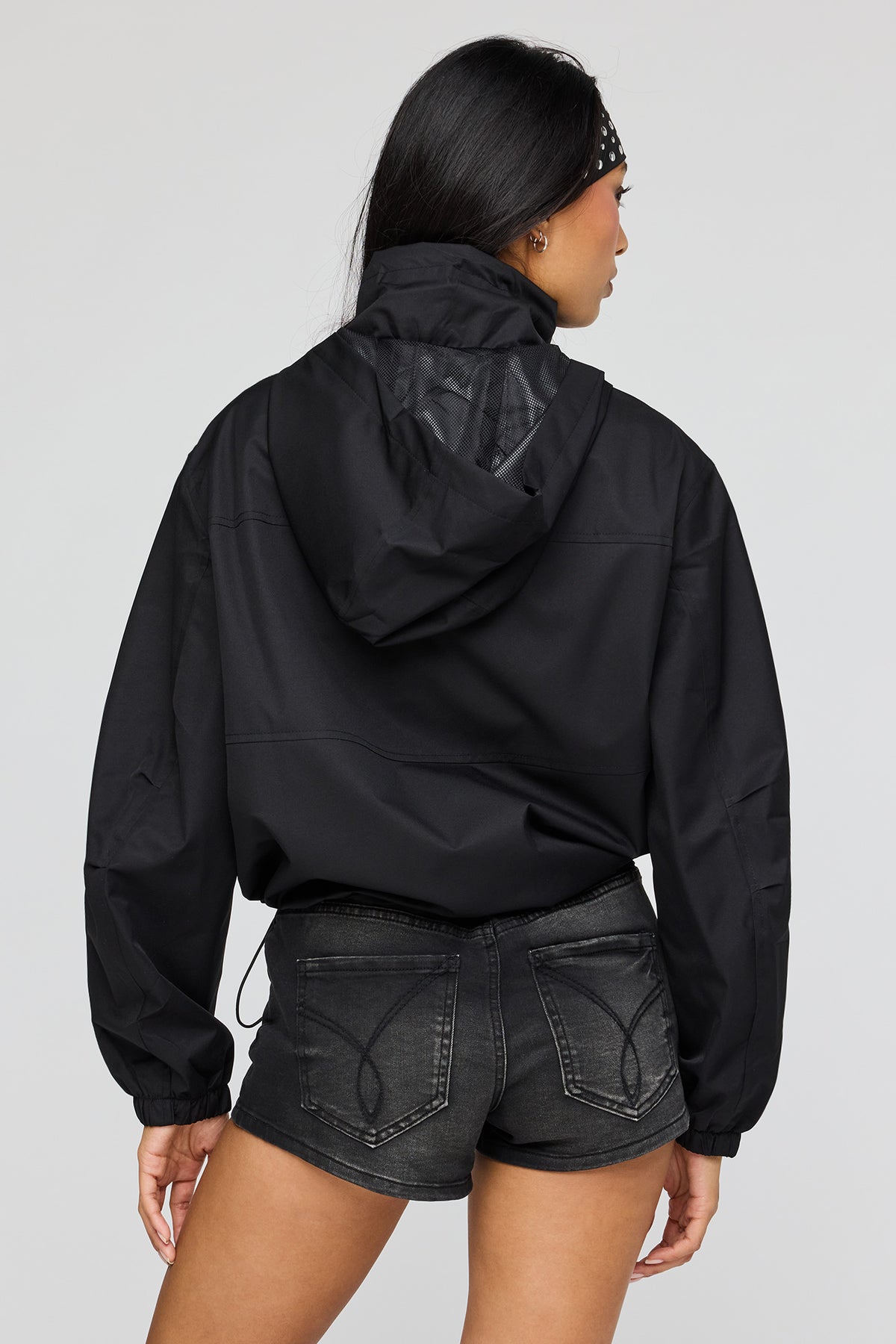 Alt View 2. High Neck Hooded Bomber Jacket - Black