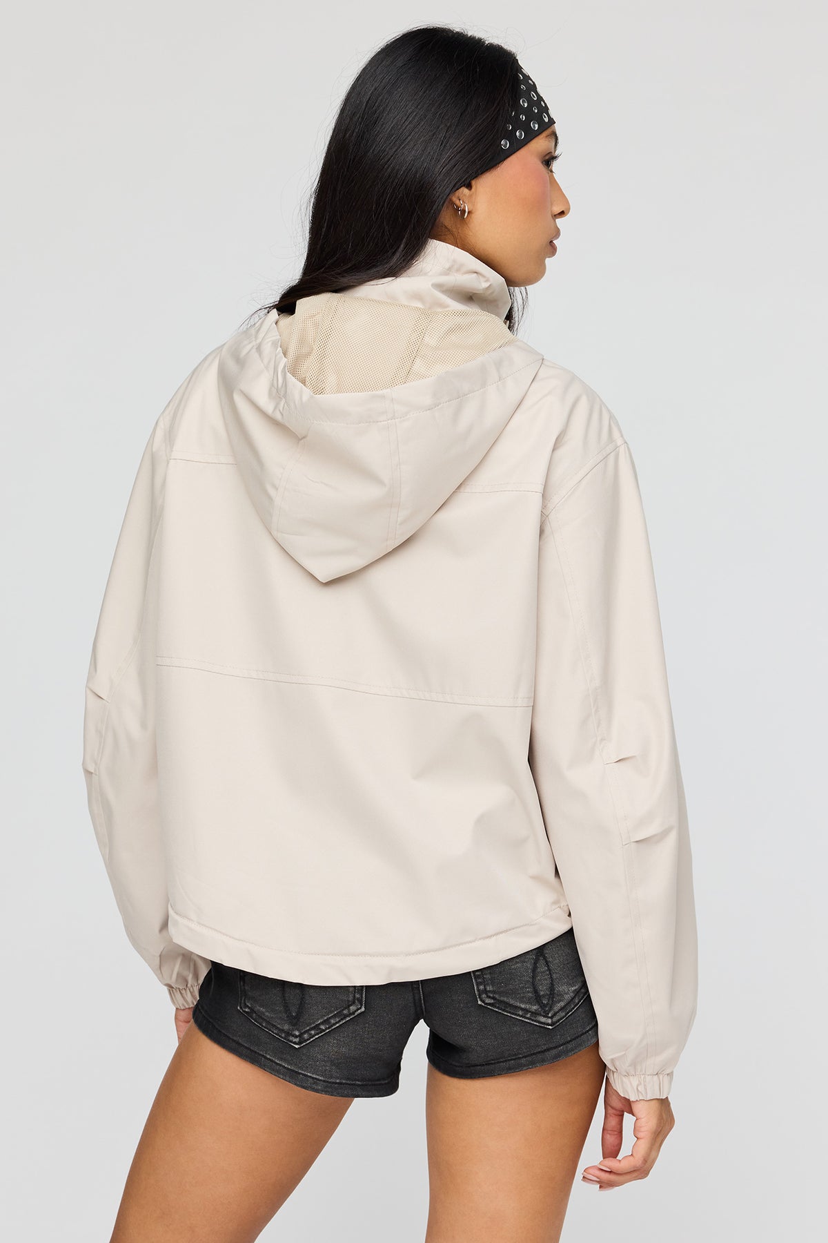 Alt View 2. High Neck Hooded Bomber Jacket - Tan