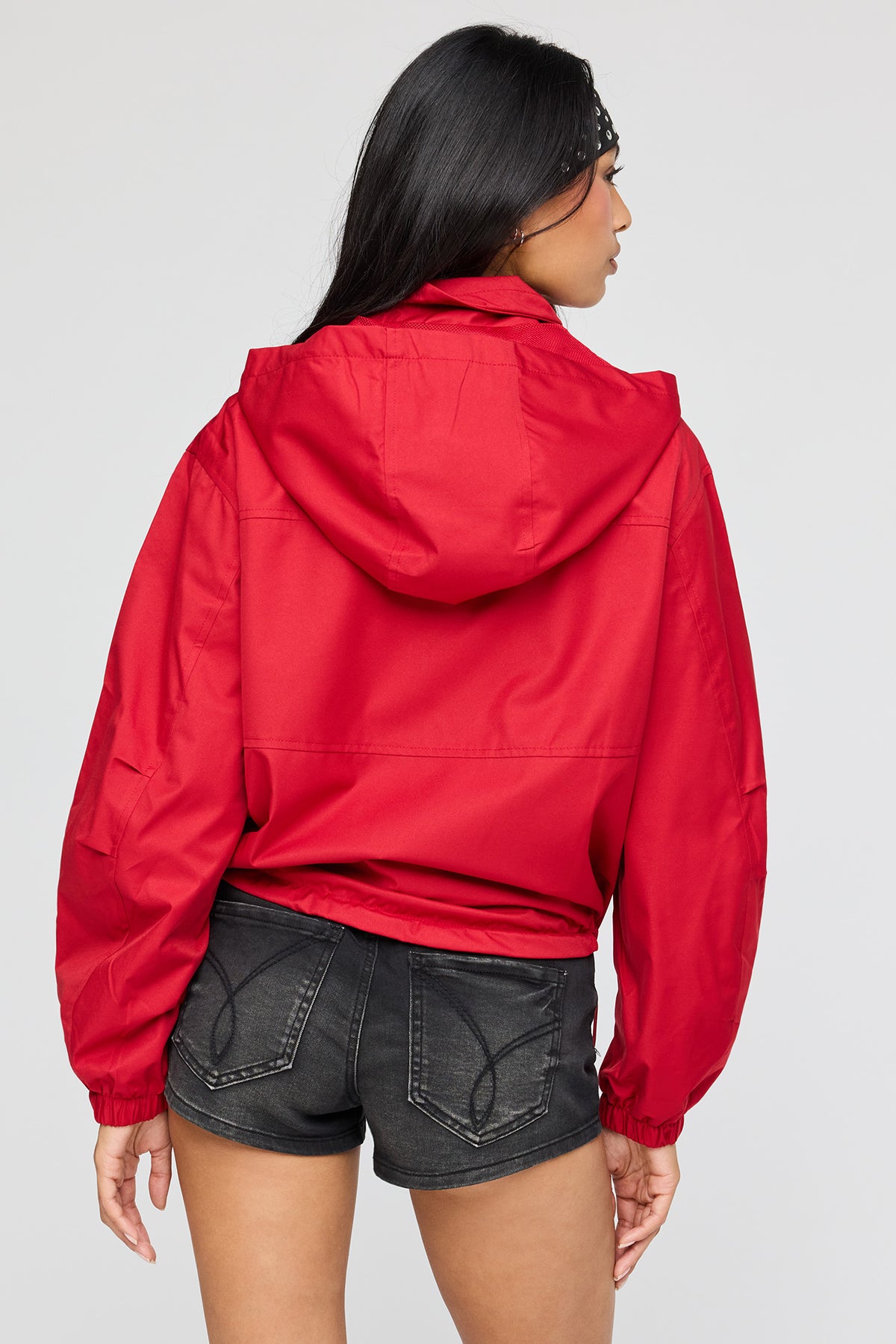 Alt View 2. High Neck Hooded Bomber Jacket - Red